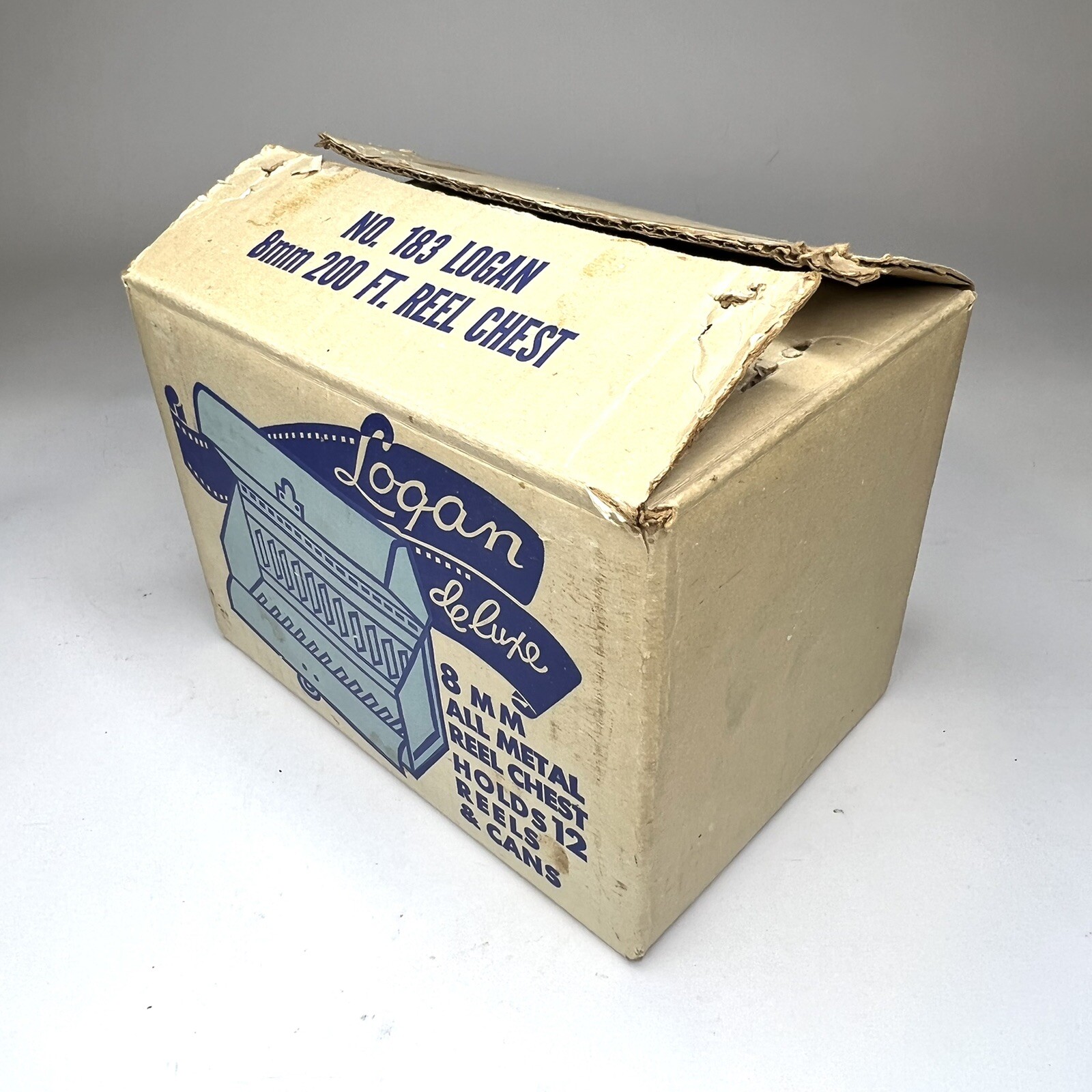 Logan De Luxe Blue Metal 8mm Movie Reel Chest Case w/ Original Box