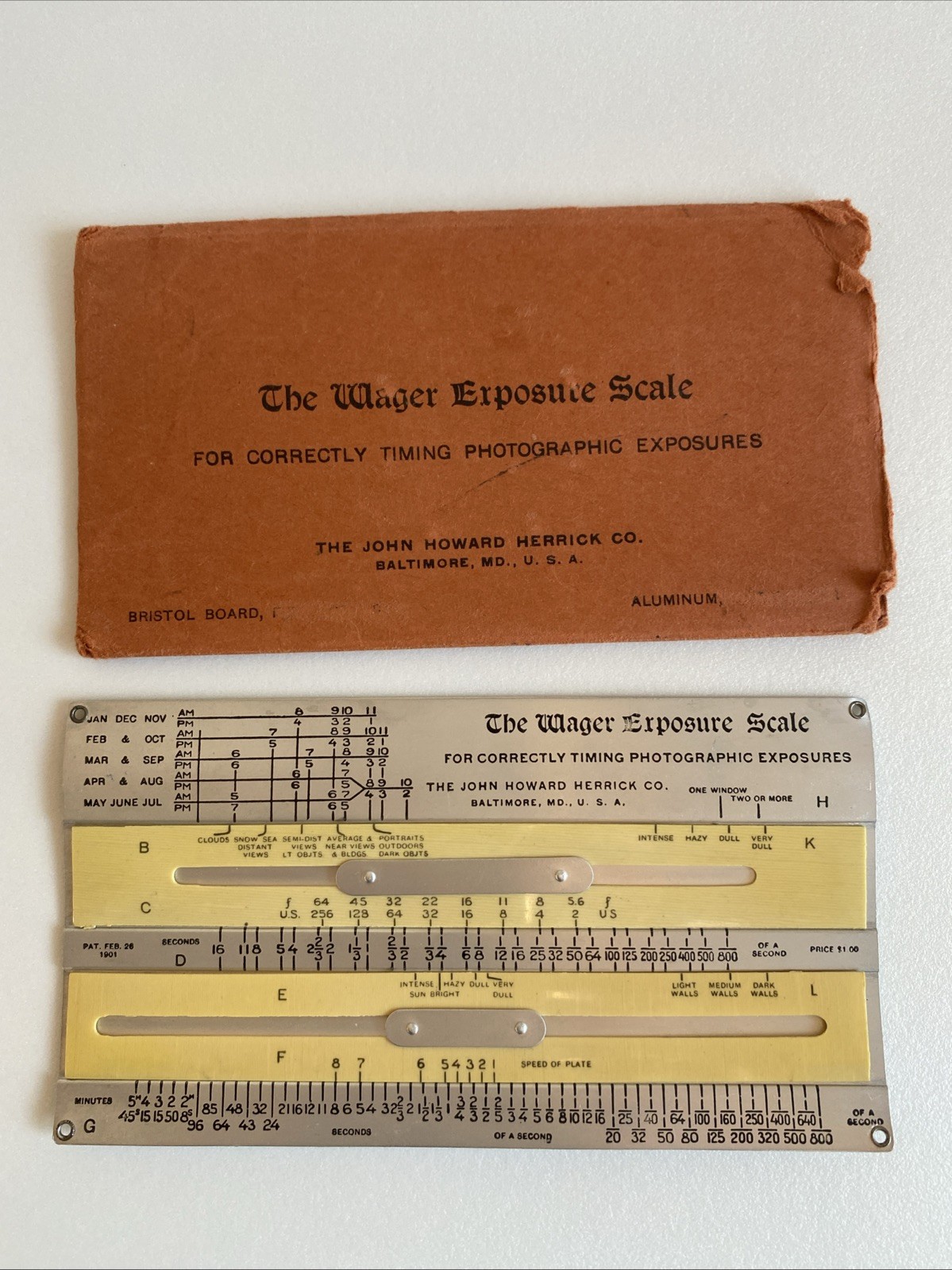 Vintage 1901 Wager Exposure Scale – Timing Photographic Images; Slide Scale