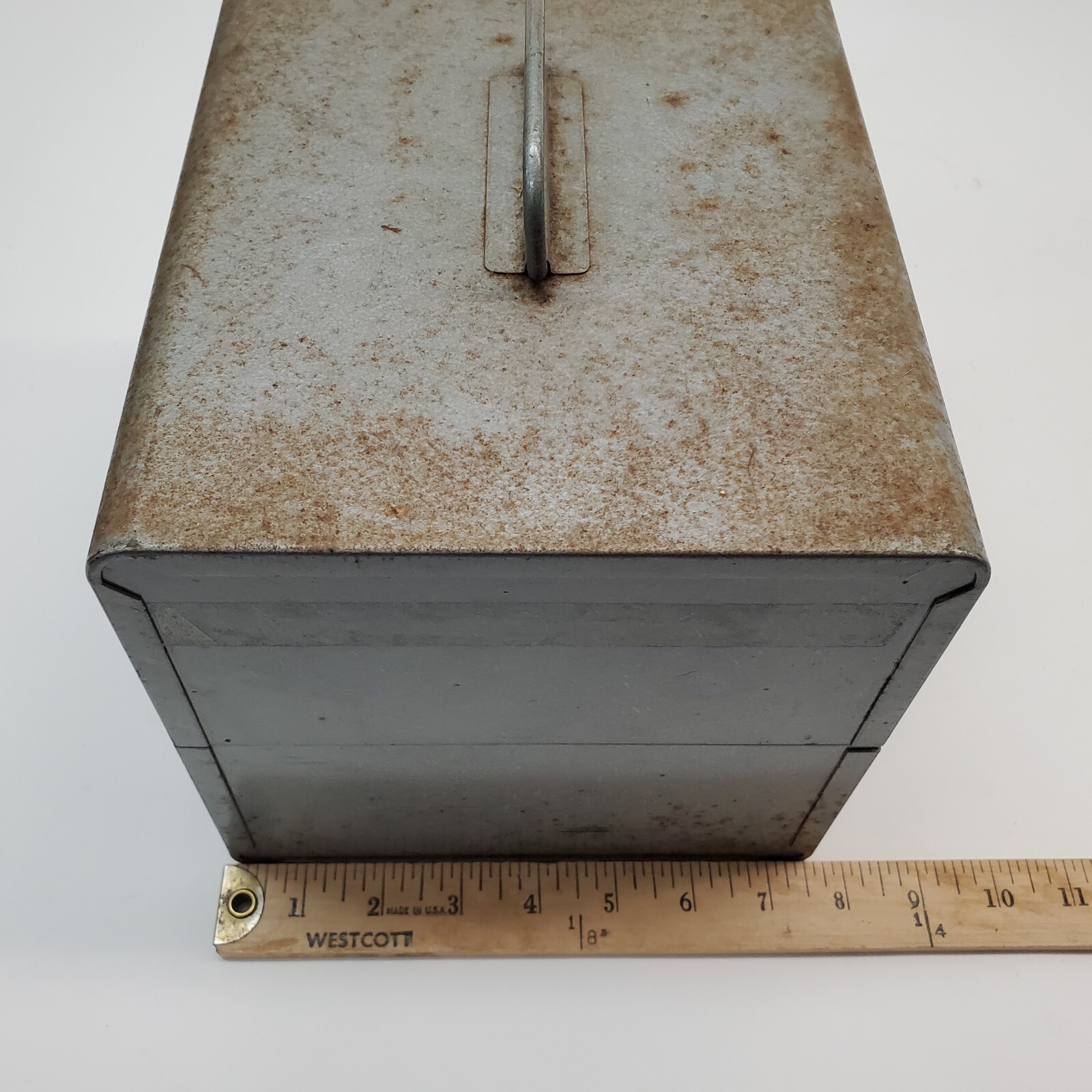 Vintage Brumberger Metal Case for 8mm Film Cans 12 Slots 9.5×7.5×7.5″