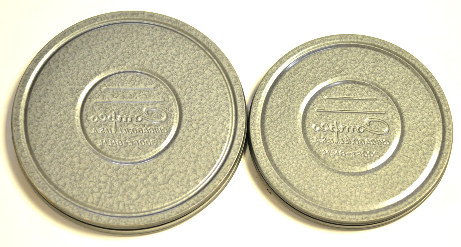 2-Compco 8mm movie reels & cans. 1-300ft and 1-200ft.