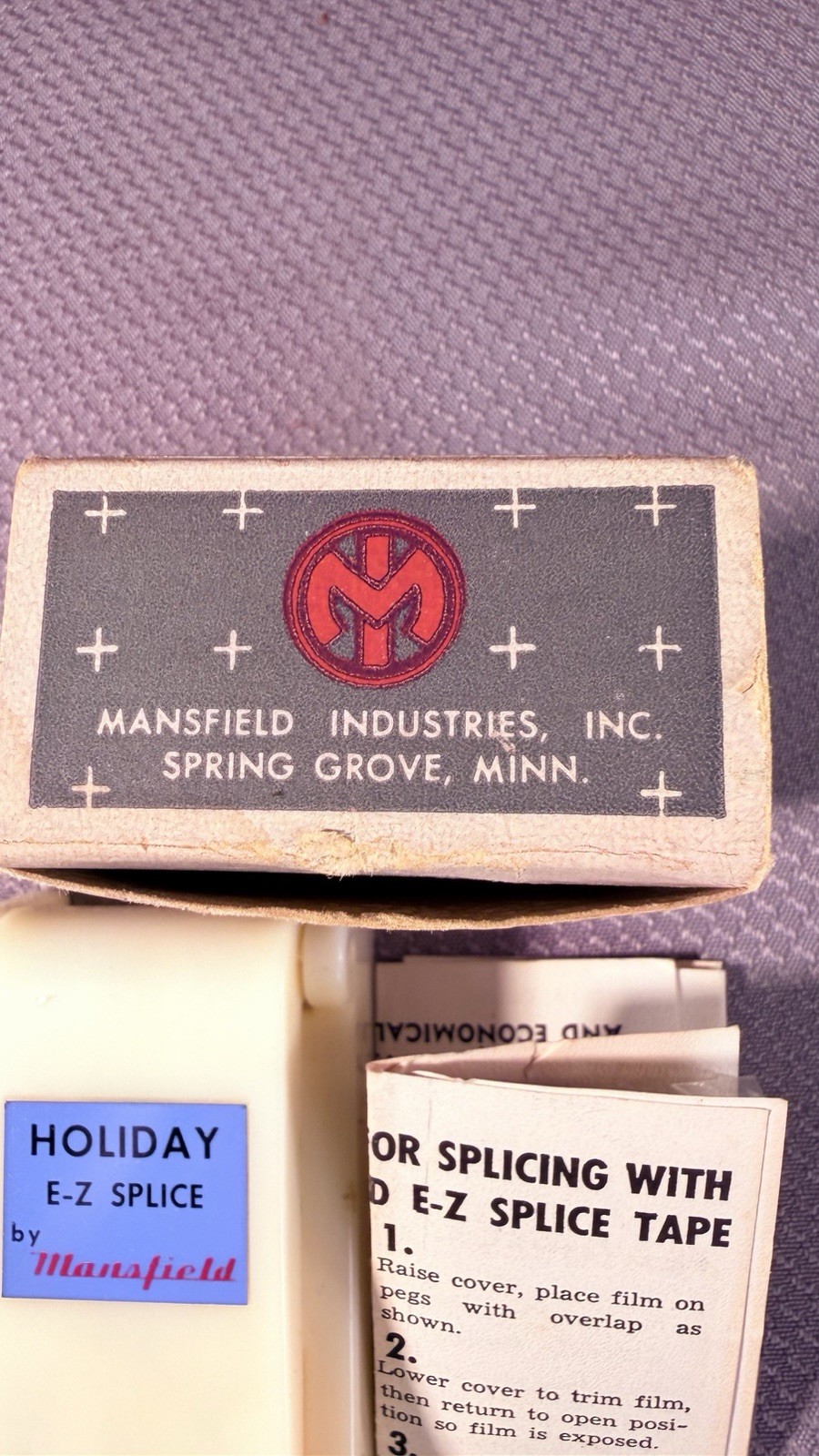 Mansfield Vintage NEW Old Stock/Instructions Holiday E-Z Splice Tape Cutter USA