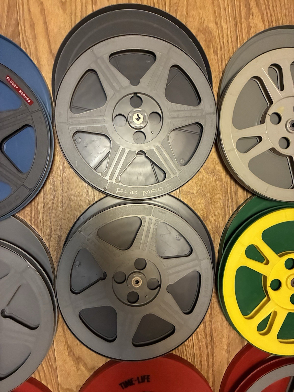 Lot Of 10 Film Reels & Cans 12.5”steel Plastic Plio Magic Goldberg Brothers NICE
