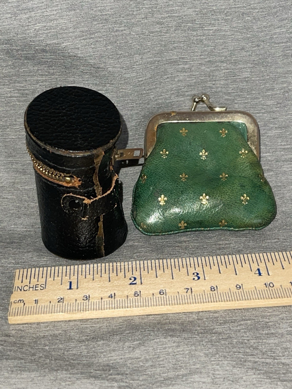 Lot Of 2 Vintage Mini Zipper Top Film Canister & Italian Kiss Lock Mini Coin Bag