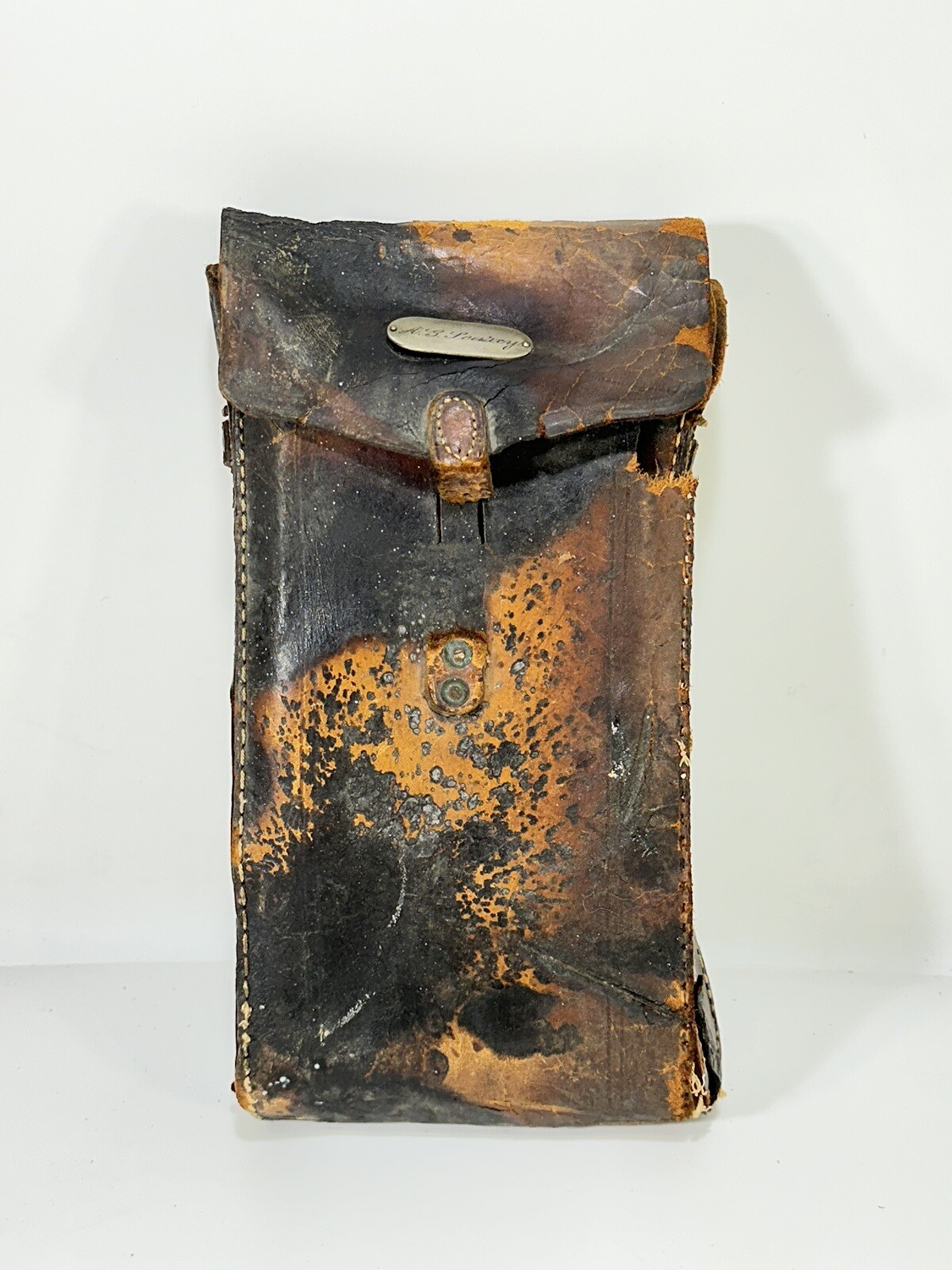Antique Brown Hard Leather Case Bag for Folding Camera ~ Rough Condition