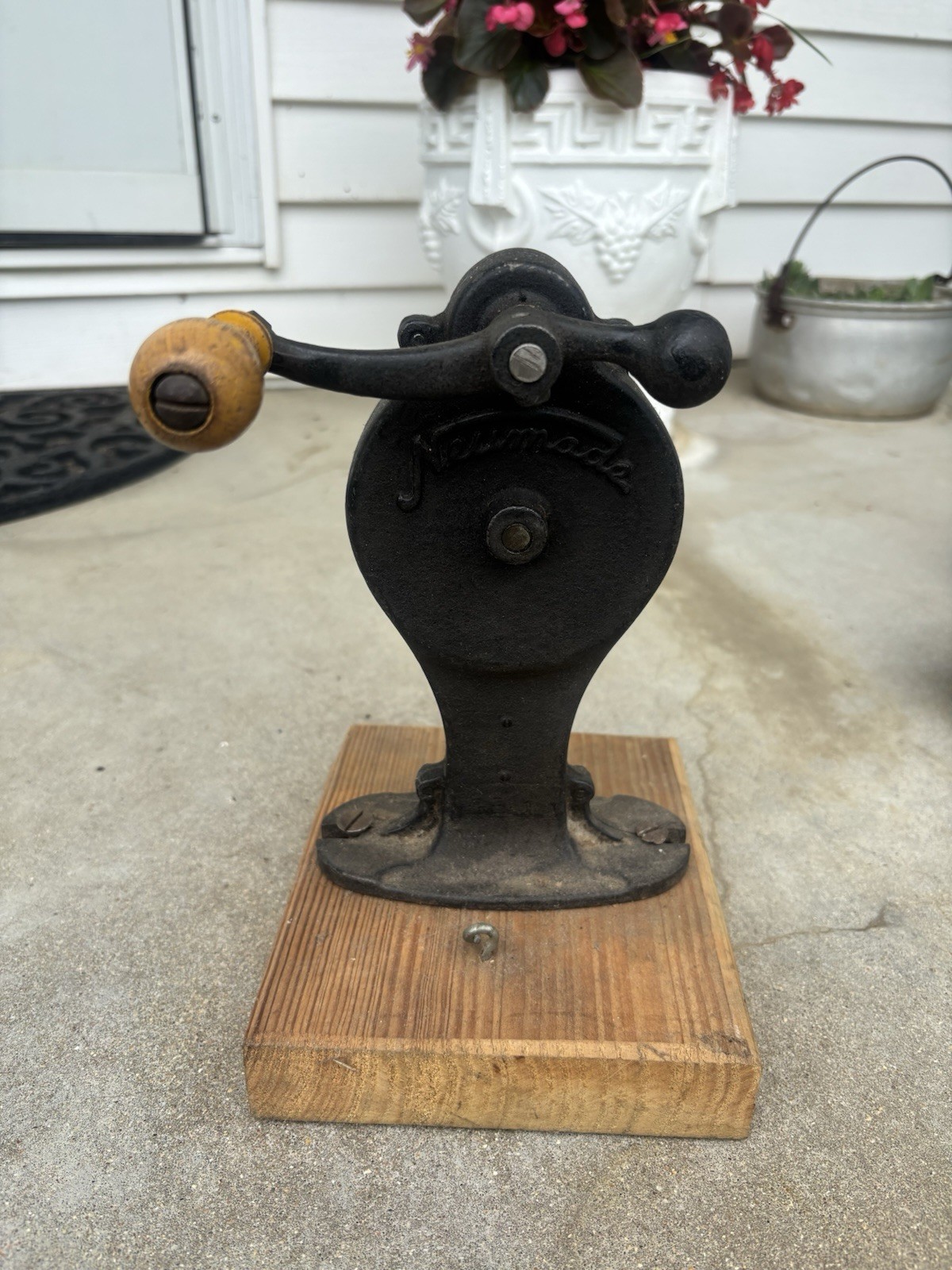 Neumade Antique Cinema Film Spool Crank Handle Rewinder Mounted For Display