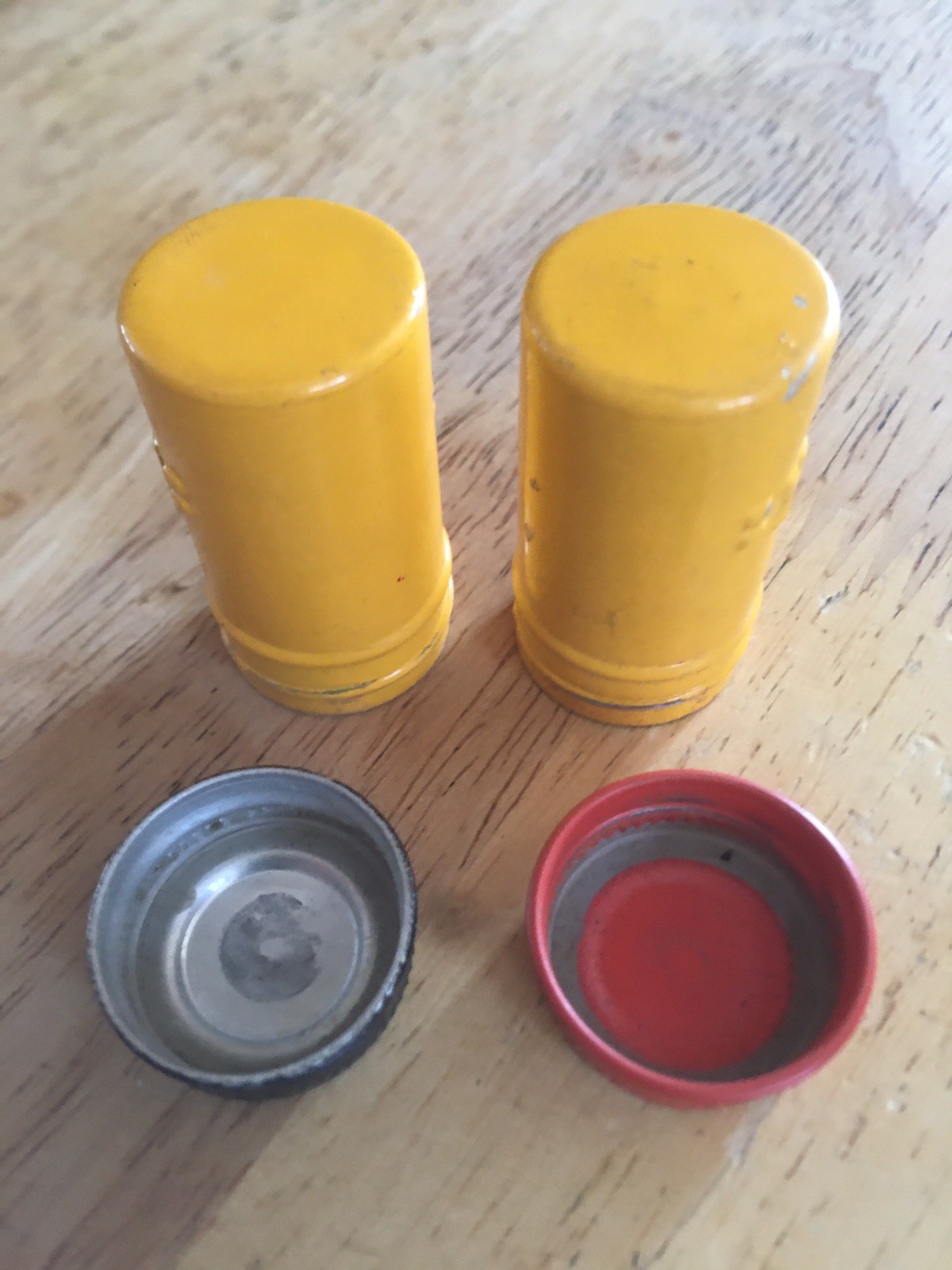 2 Vintage Kodak Metal Film Canisters Container Black Red Color Cap Embossed 35mm