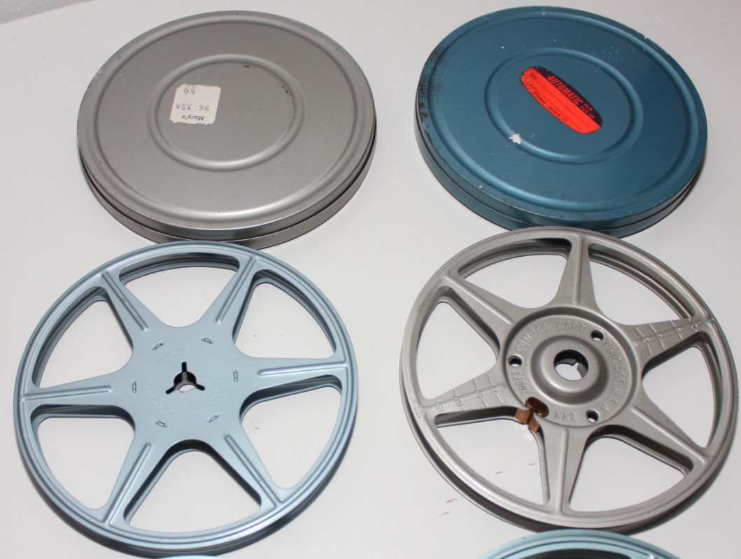 4 METAL SUPER 8 REELS WITH TINS HERALD SQUARE MACY’S W.T. GRANT B GERTZ COMPCO