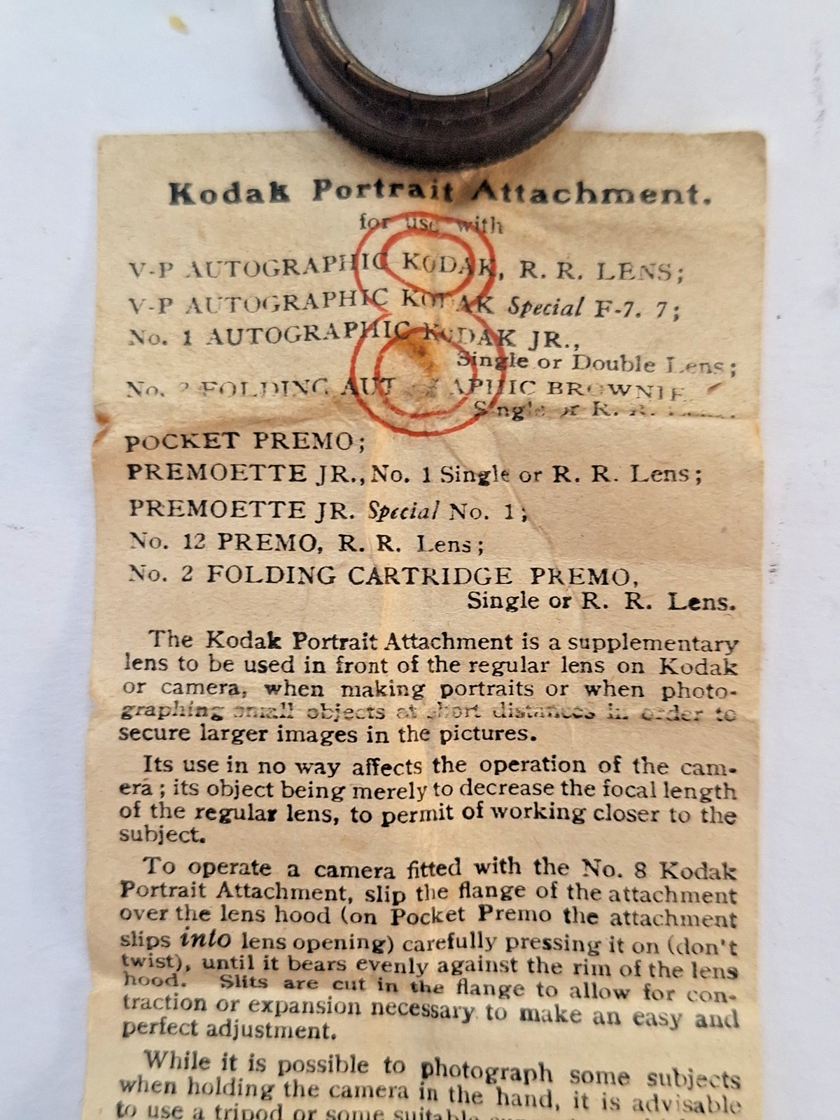 Vintage Eastman Kodak #8 PORTRAIT ATTACHMENT LENS w/ Original Tin & Instructions