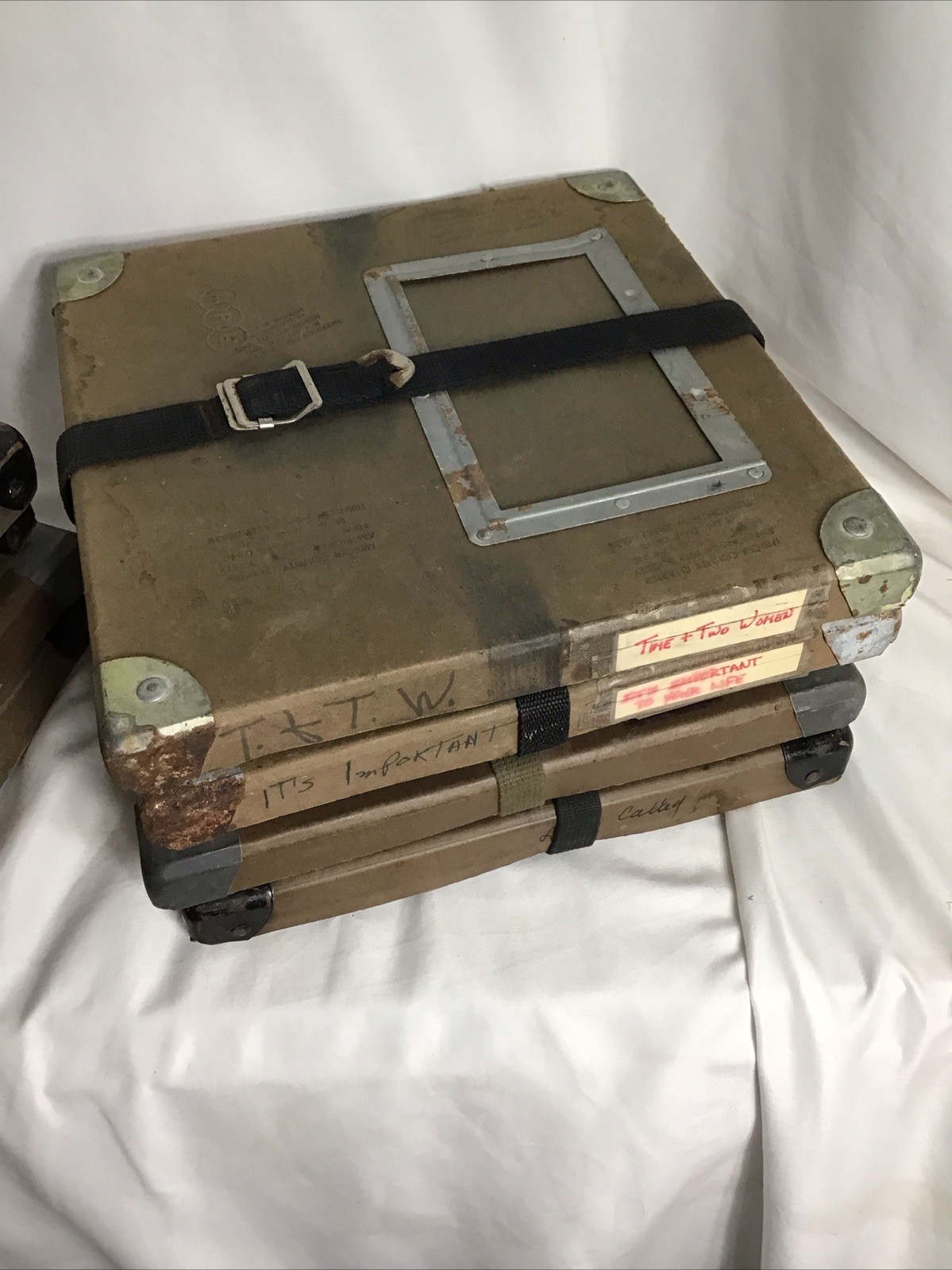 Lot of VINTAGE Film Reel Canister Case Shipping Box Mailer metal edges