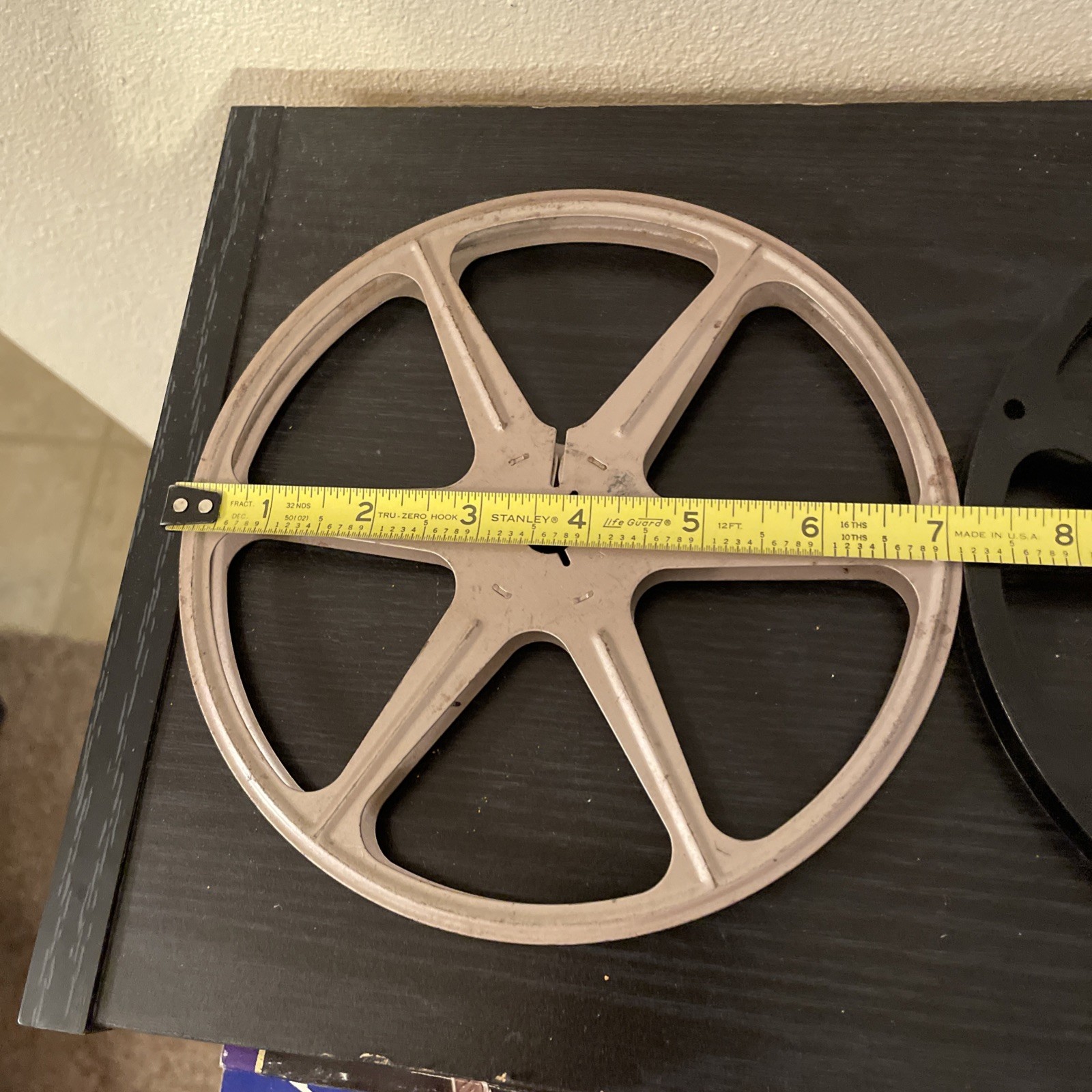 Lot Of 3- Vtg 7” 8mm Reels Metal & 1 Metal Case, Black & Tan Made USA Check Pics