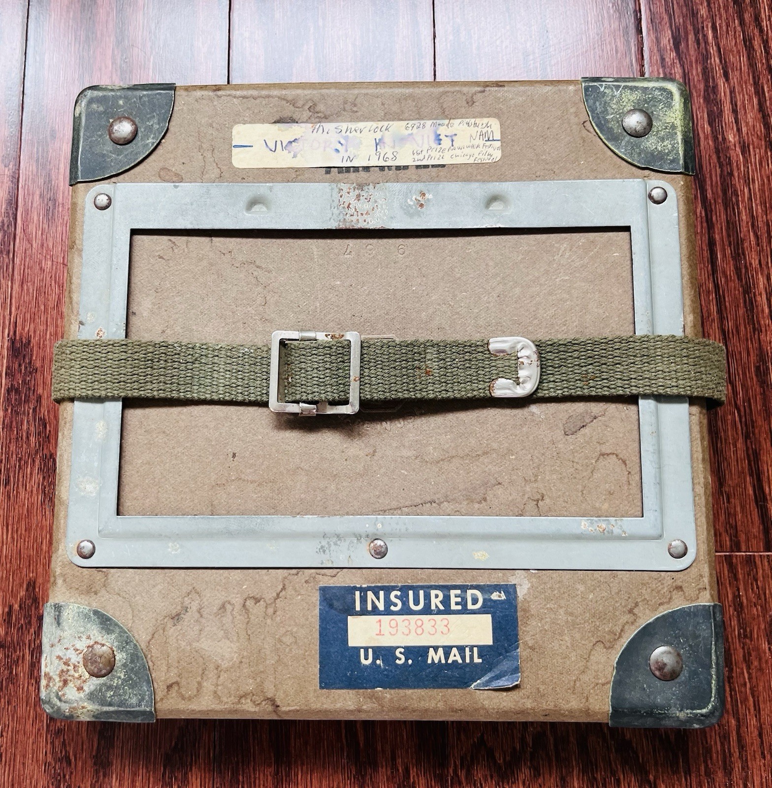 Vintage Compco Film Reel Canister Shipping Box Strap 16mm 400 Feet USA 1968