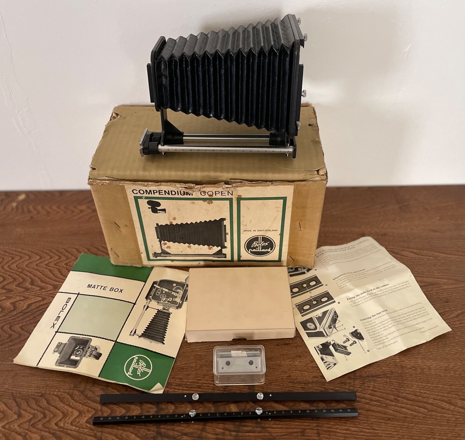 Vintage Rare BOLEX MATTE BOX 16mm Rx 3 Rex 4 Rex 5 & SBM W/Orig Masks Box & Acc
