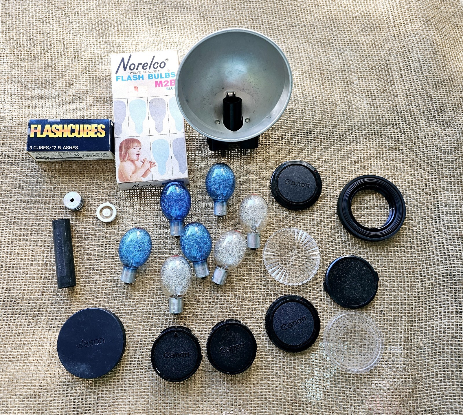 Vintage Camera Accessories Lot Lense Covers, Bulbs & More