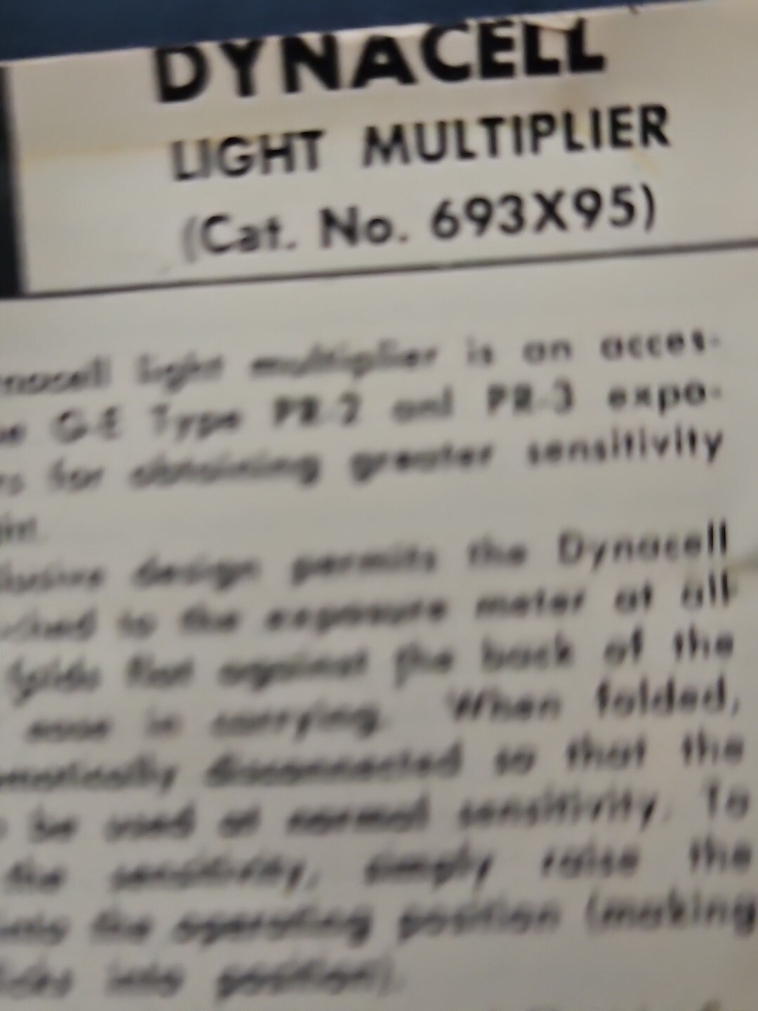 * Vintage – GE – DYNACELL – Light Multiplier – Type P 2 Exposure meter. 693×95.
