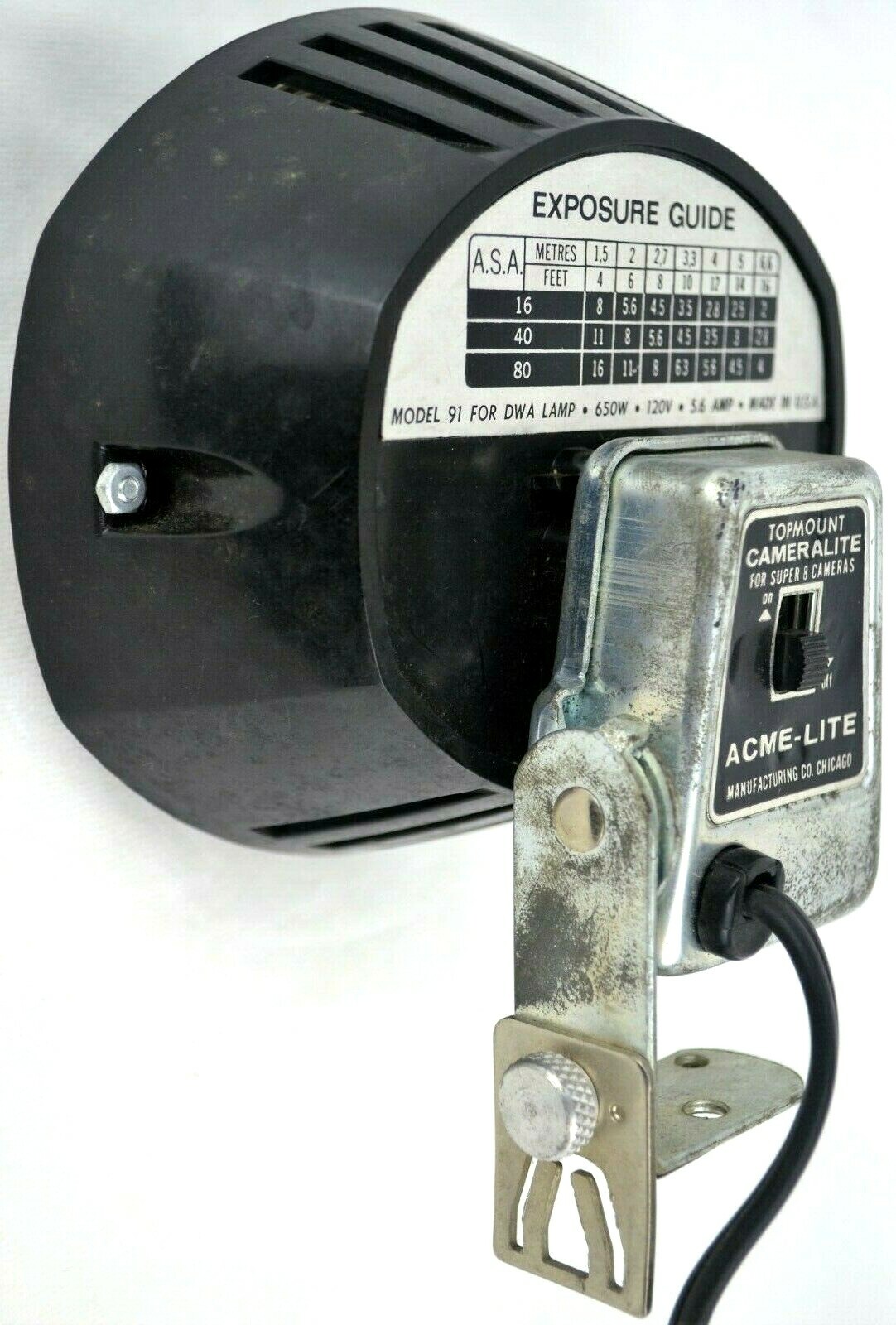 Vintage LIGHT Retro TOPMOUNT CAMERALITE for Super 8 Cameras ACME-LITE * WORKS *
