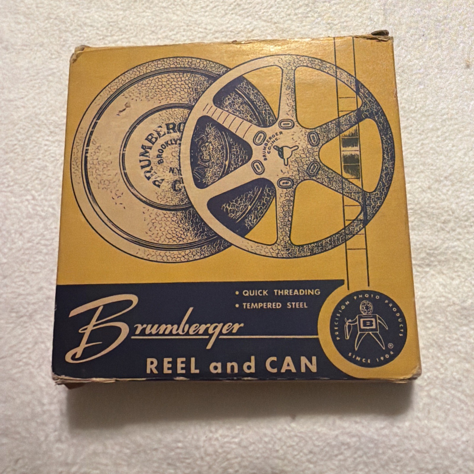 Set of 2 vintage Brumberger Reel And Can 8mm 200ft #1018 Tempered Steel Movie