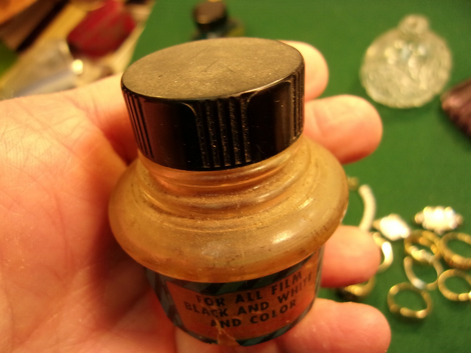 #22 of 24, RARE VTG ANTIQUE BOTTLE “TOWER FILM CEMENT” INCLUDING SOME CONTENTS