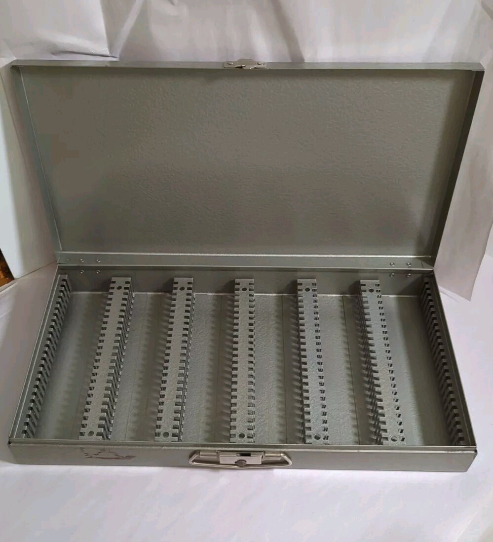 Vintage Tower 35mm Slide Film Metal File Storage Box Case 14½ x 7½ x 2″