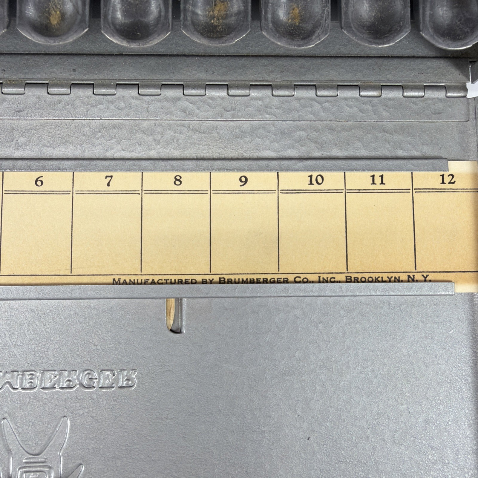 Vintage Brumberger 12 slot- 8mm Film Reel Case Metal Box 1950’s w/ Advertising