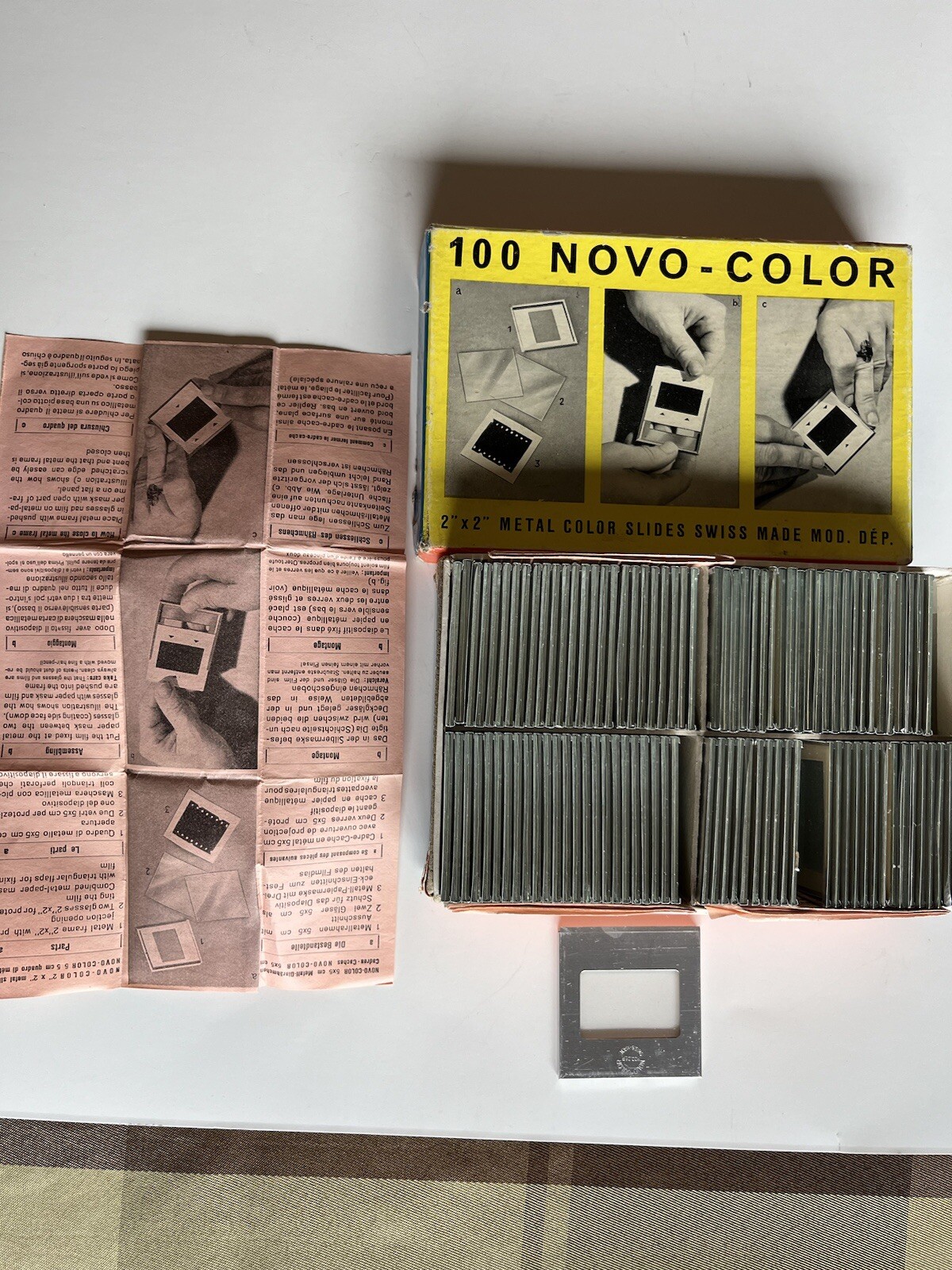 Vintage Novo- Color 2X2” Metal Slides Swiss Made in Original Box