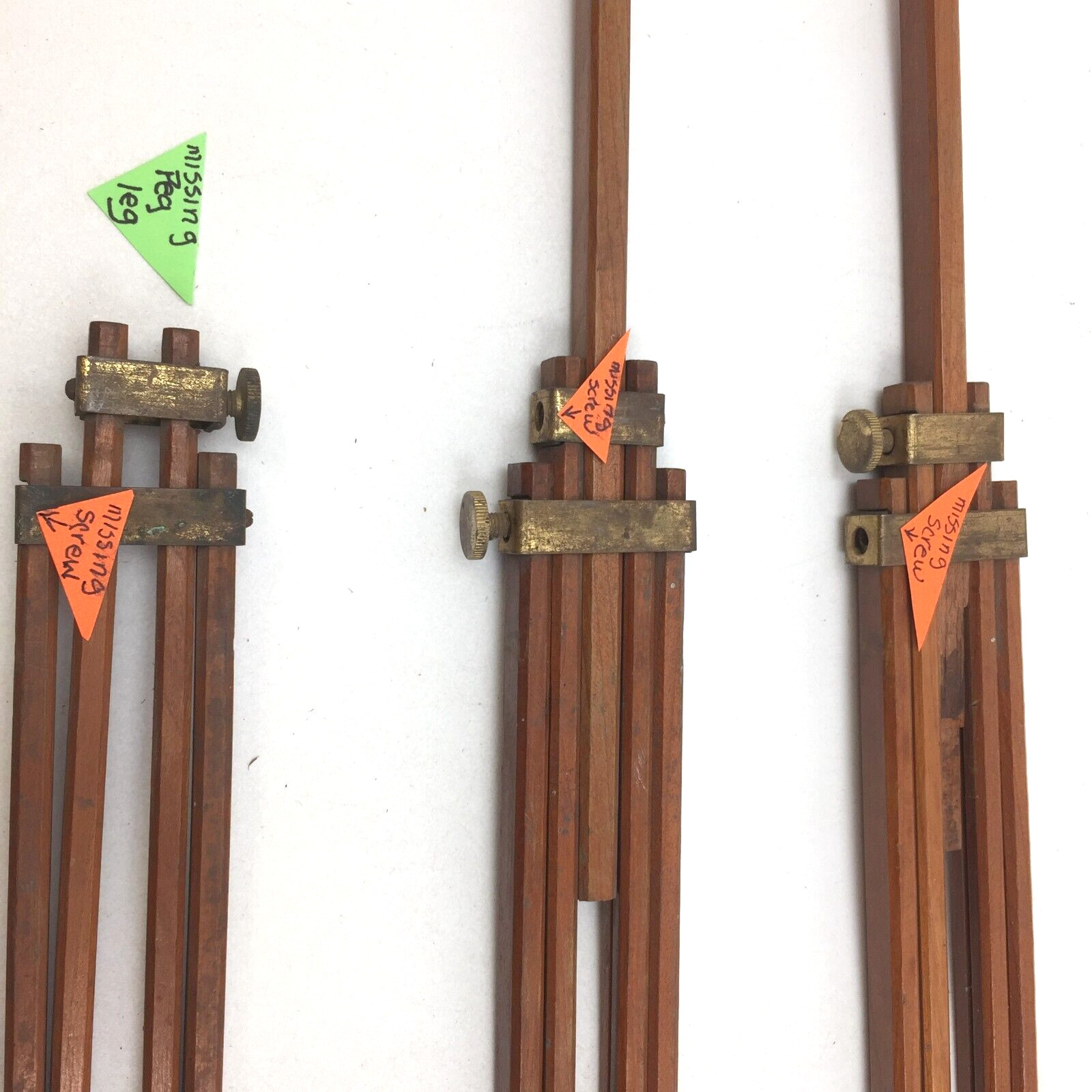 Antique 3-Part Camera Tripod Legs, Wood, Folding, Some Damage
