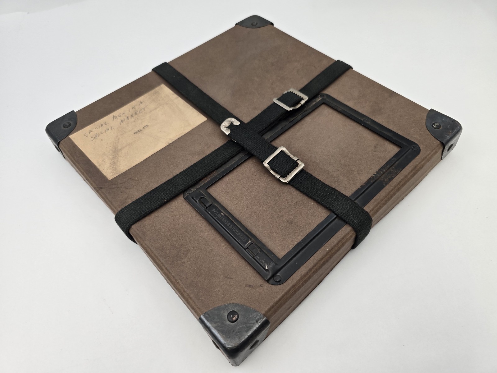 Vintage 11″ Square Fiberbilt Shipping Case Metal Corners Fabric Straps 1960s Lab