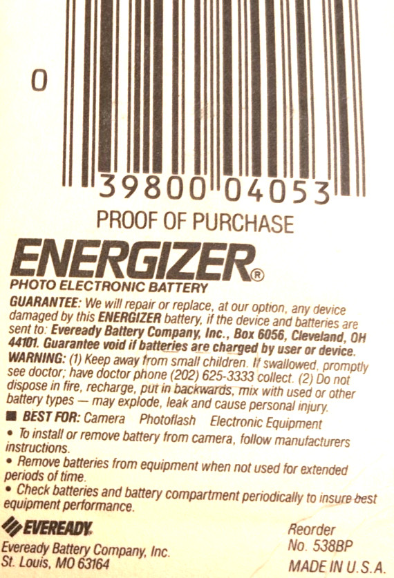Eveready Energizer 538 Size K Battery for Kodak 110 Pocket 30 40 50 60 Camera