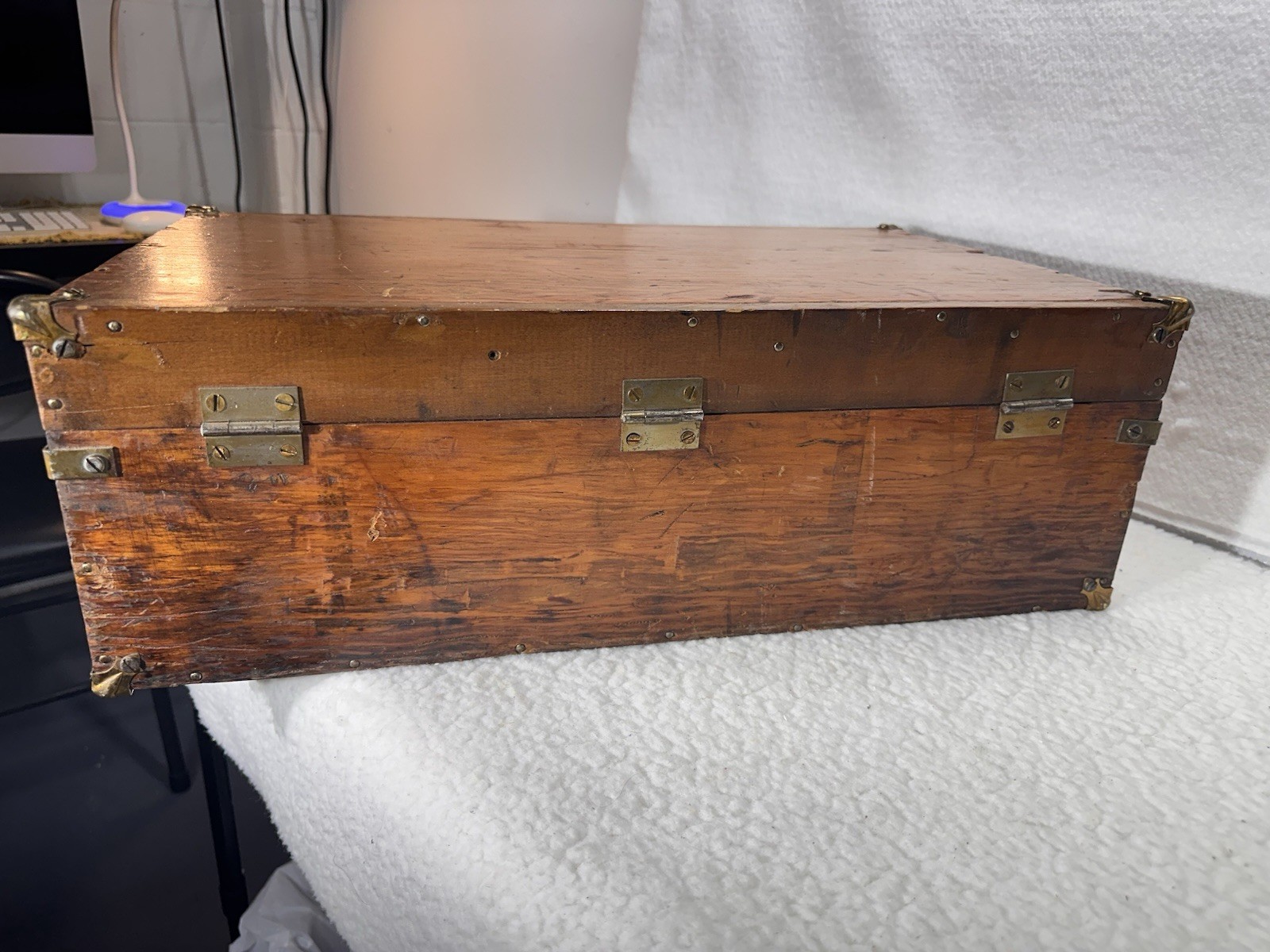 Large Wood Trunk Carrying Case for Vintage w 19 8mm Reels, Kalart Splicer + Misc