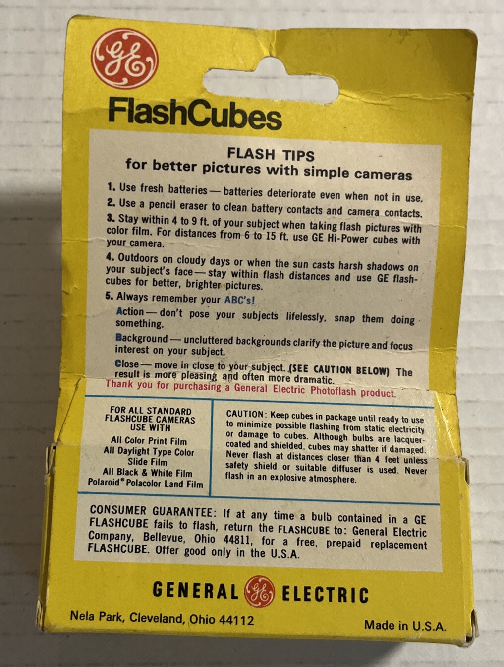 Vintage GE Flash Cubes 3 Pack General Electric NEW OLD STOCK Made In USA