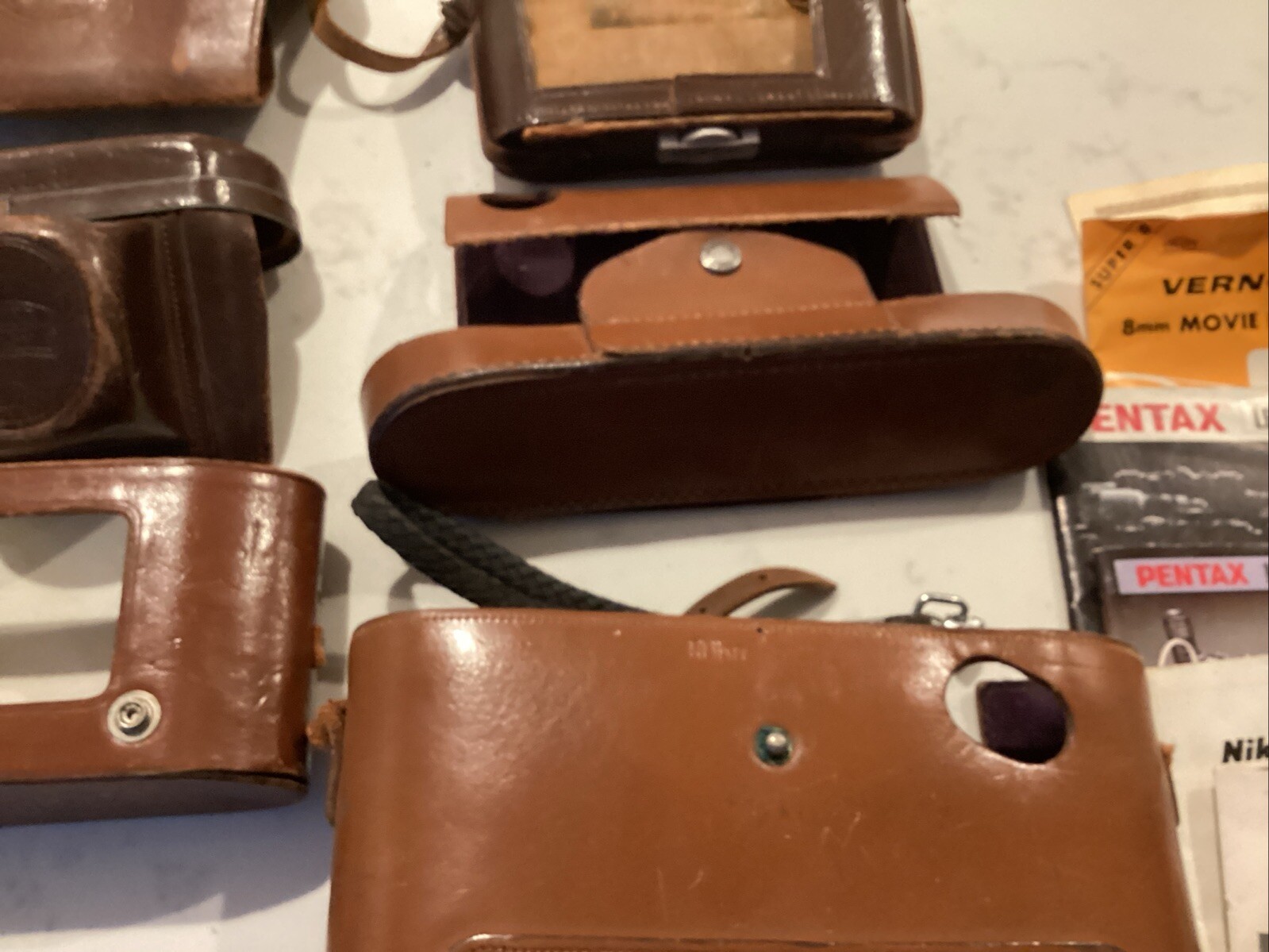 Lot of Assorted Vintage Camera Photography Equipment Flash Leather Cases Booklet