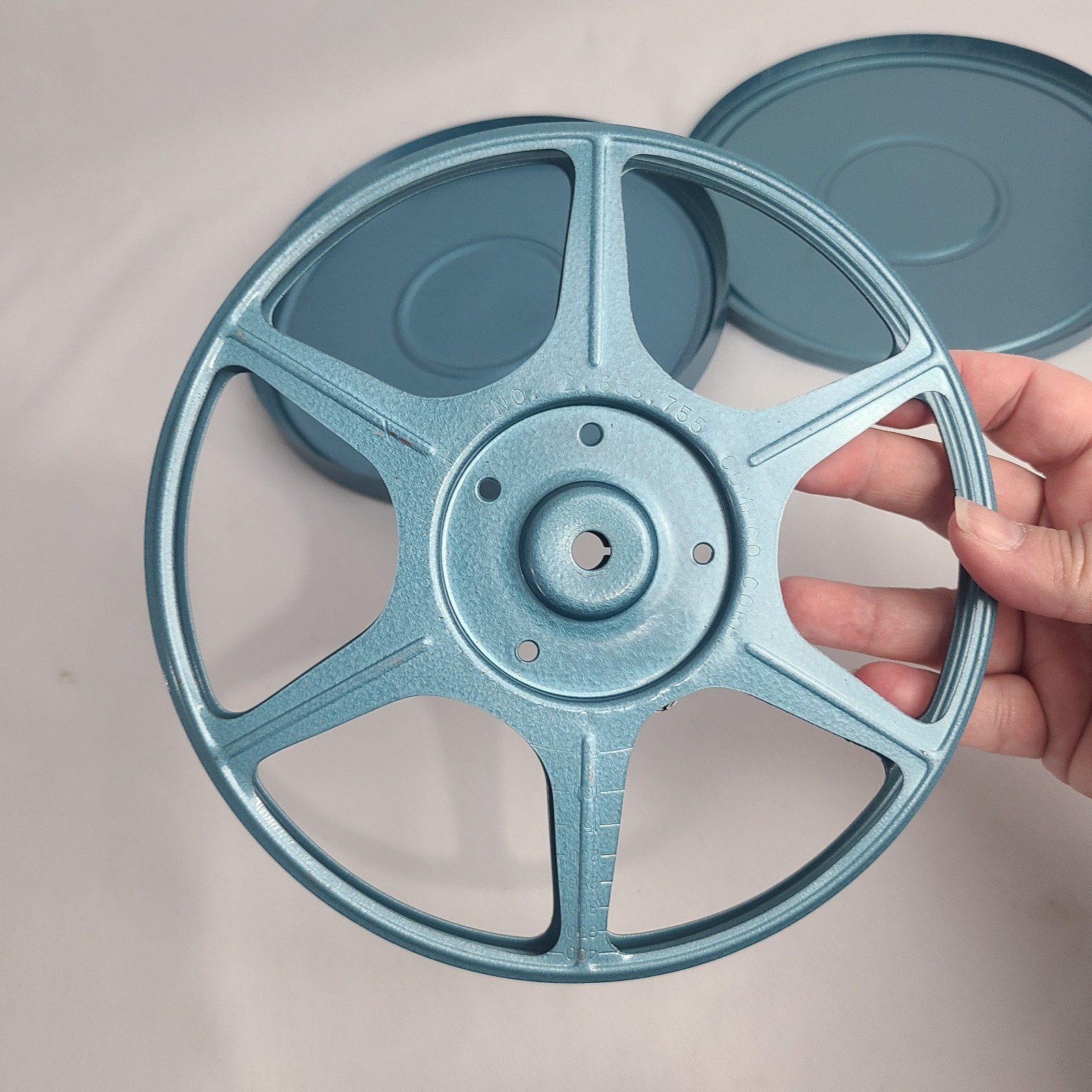 Compco Corp 8mm Film Reel in Metal Cannister Can Case Light Blue Vintage Movie