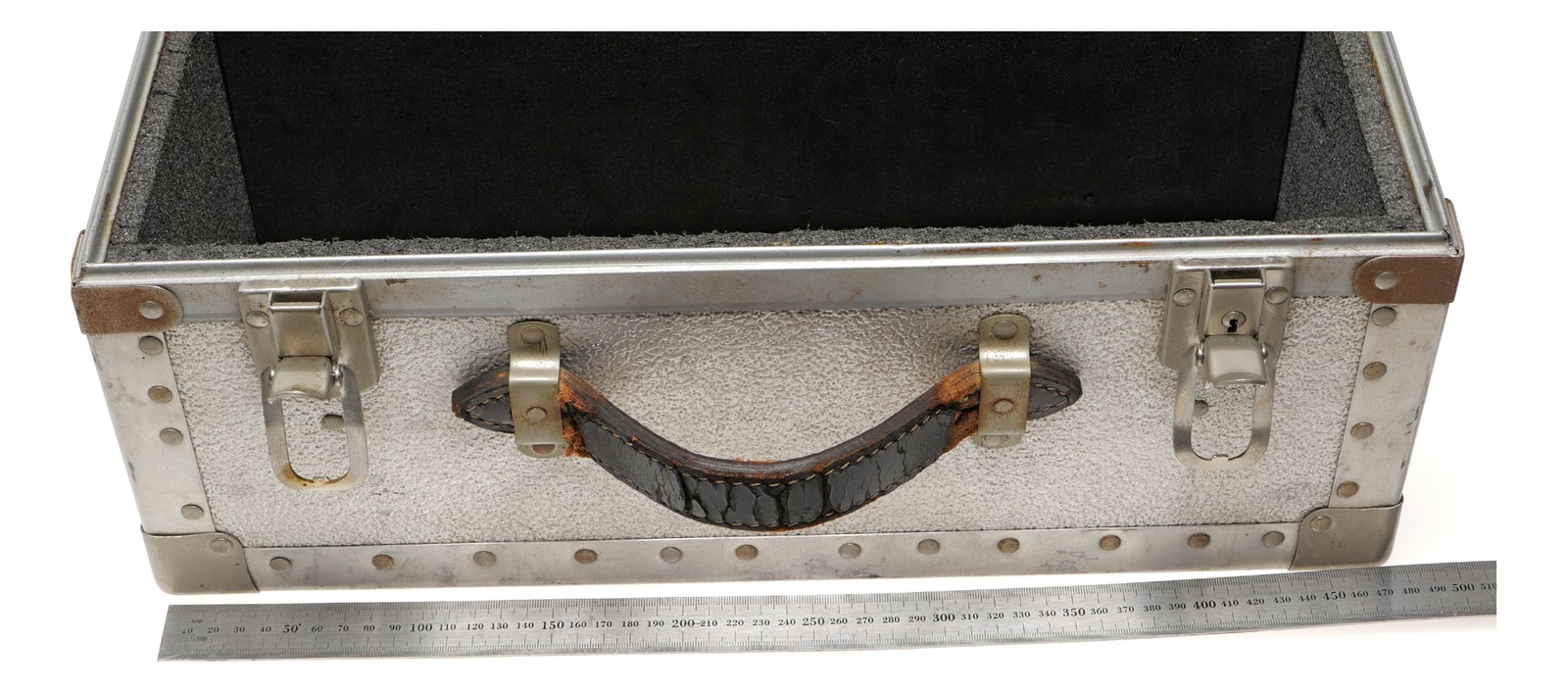 Vintage Aluminum Camera Trunk Hard Case with Leather Handle