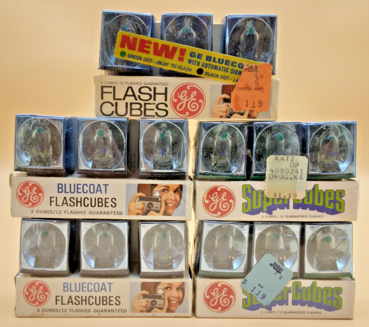 Vtg GE Genera; Electric Flashcubes 3 Flash Cubes Per Box 60 Flashes Total Lot 5