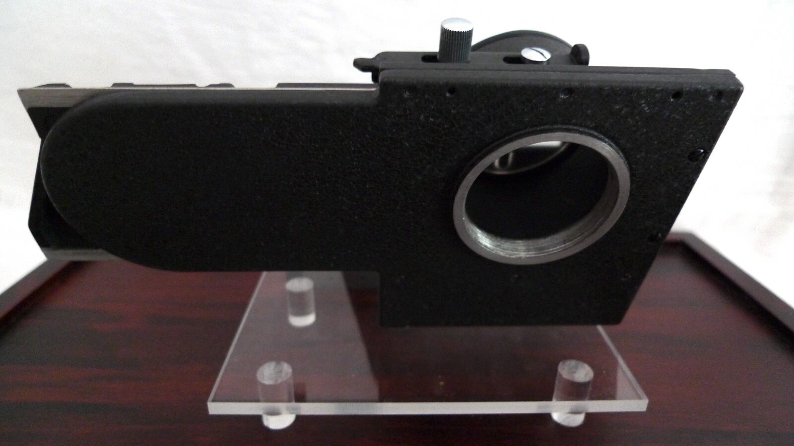 Vintage Leica Sliding Focusing Copying Attachment – Wood & Acrylic Display Case