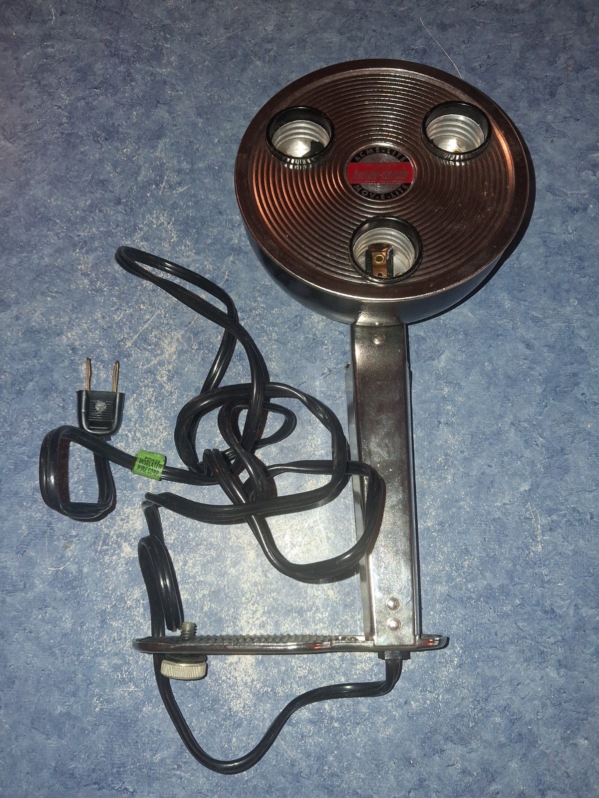 Vntg 1950s ACME LITE MOV-E-LITE 3-Bulb Filming Indoors Gun Grip High Intensity