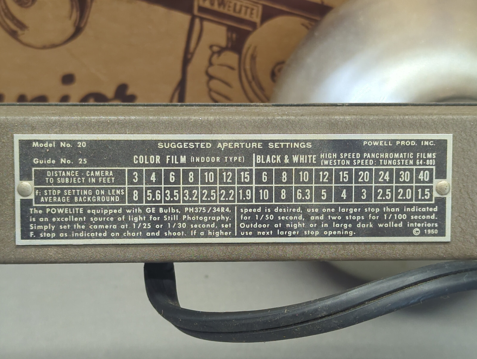 Vintage Powelite Jr 2 Lamp Movie Light Bar w Handle – Tested – Powell Products