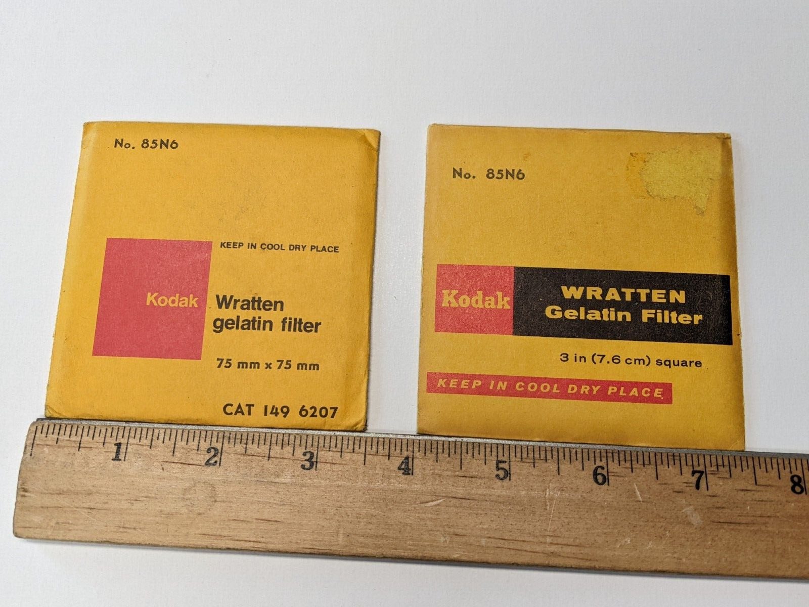 2Pc Vintage Kodak 85N6 Wratten Gelatin Color Filter 75mmx75mm in 149 6207 Sealed
