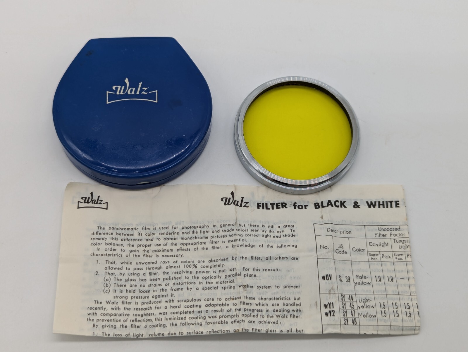 Walz 55mm w. Y2 Yellow Screw-In Lens Filter For Black & White Film MadeIn Japan