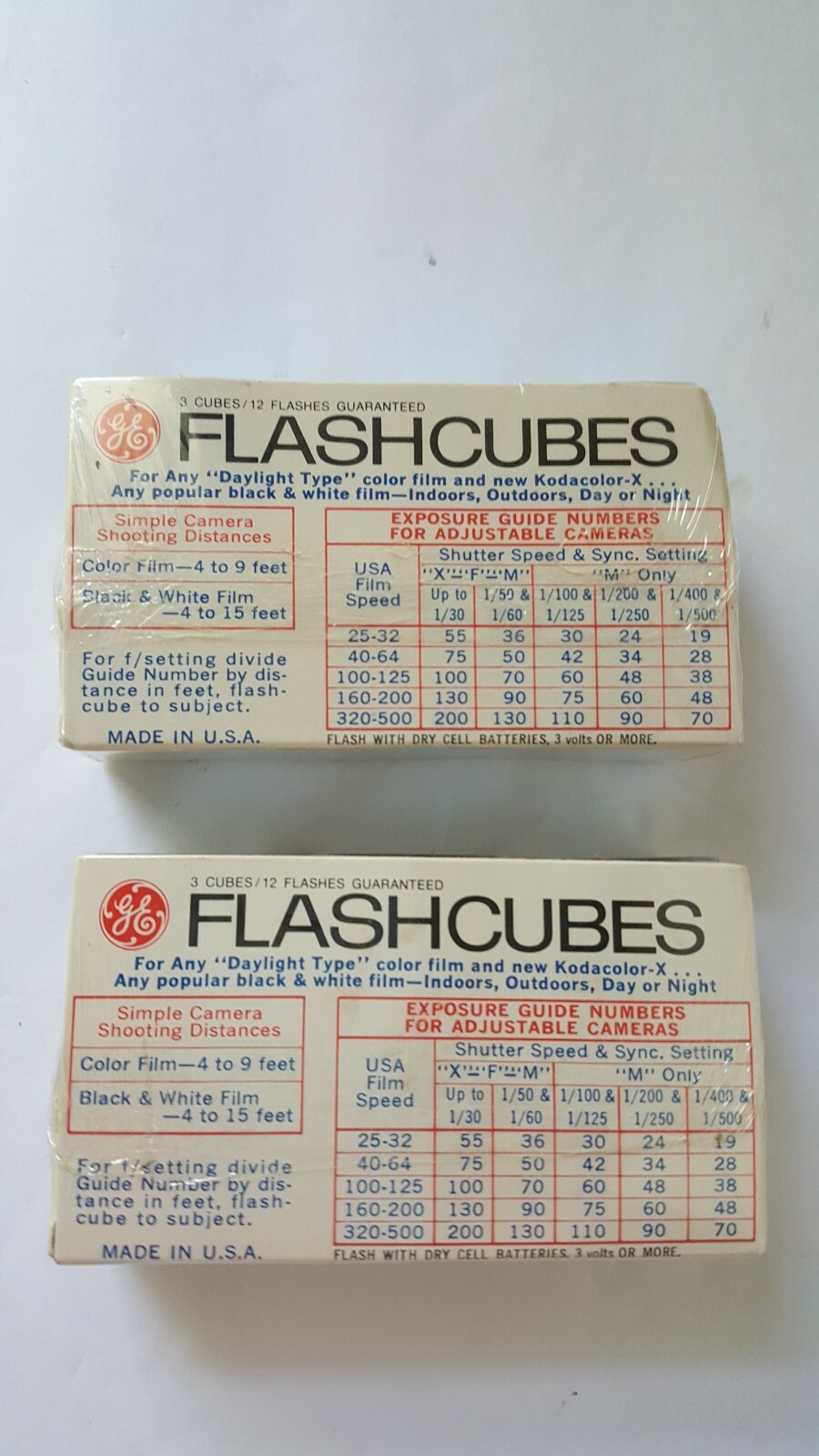 Vintage GE Flashcubes 2 Sets Of 3 Cubes New in Original Package 24 Flash Bulbs