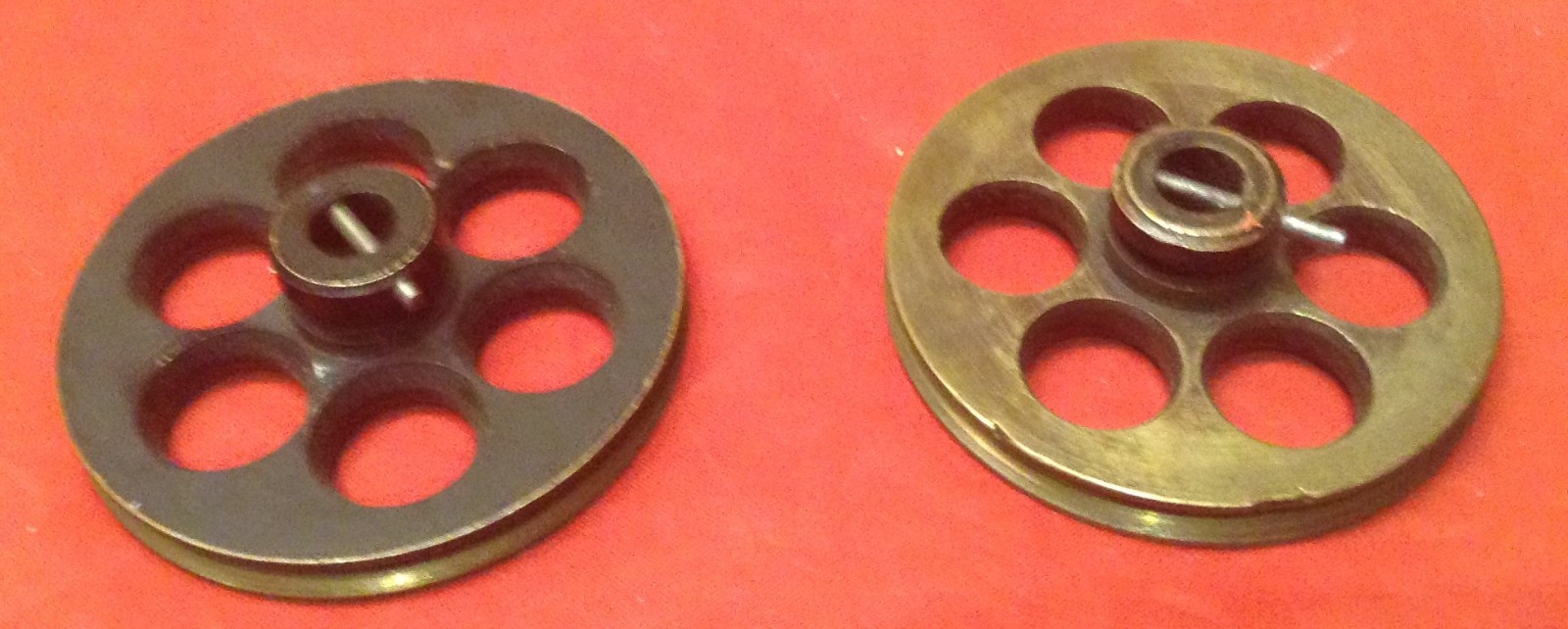 Pair (2) Vintage Brass Pulleys for 35mm Mitchell ? Film Magazine