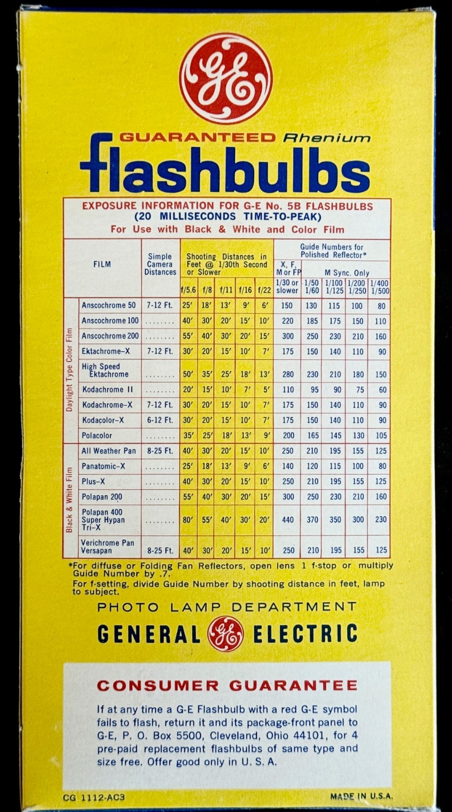 Vintage General Electric Blue Rhenium Flashbulbs / Box of 12 Unused / #5B