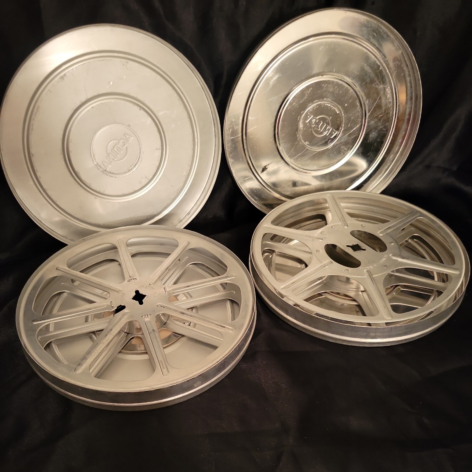 Vintage ACTINA Aluminum Movie 7″ Reels And Canisters. Lot Of 2.