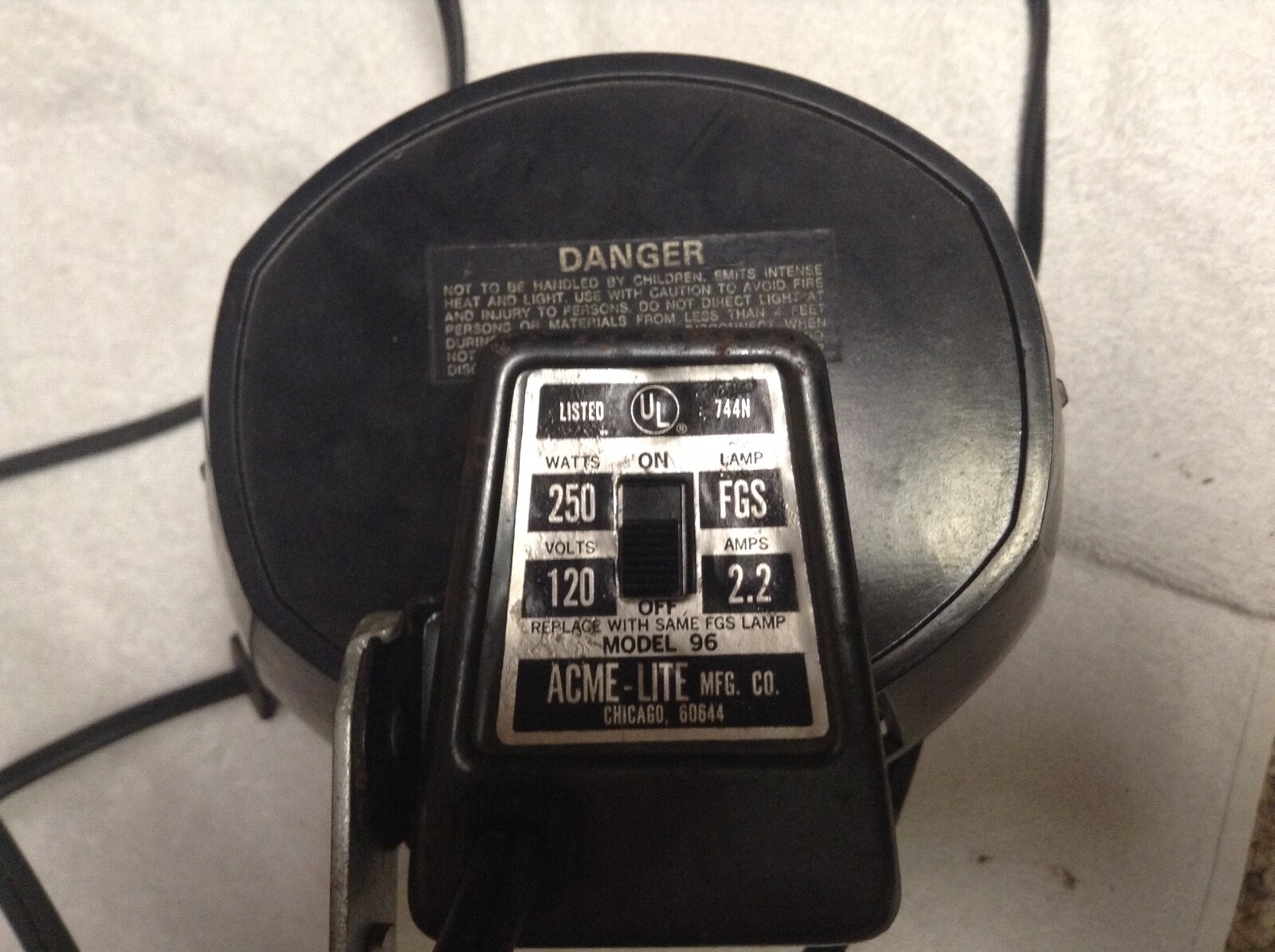 Vintage ACME-LITE Model 96 Photography Movie Light