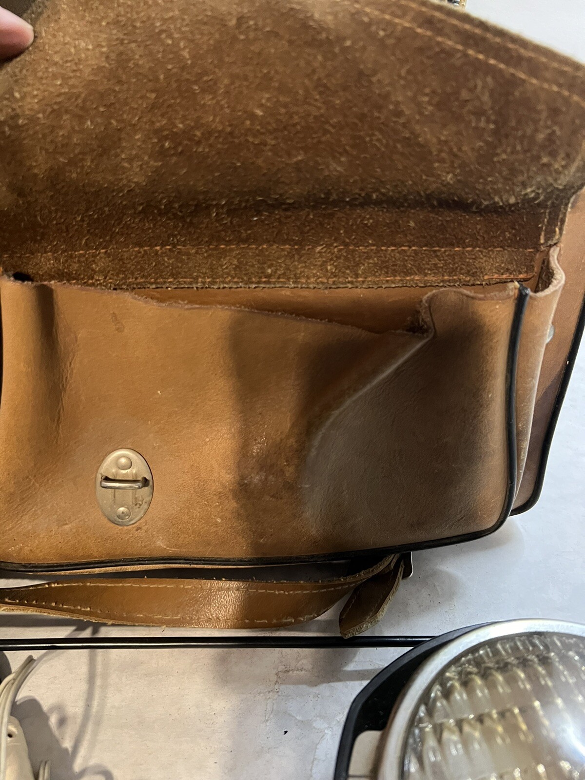 GE ACMELITE Attachment Bright Lamp Electric Tested Working, Leather Bag Vintage