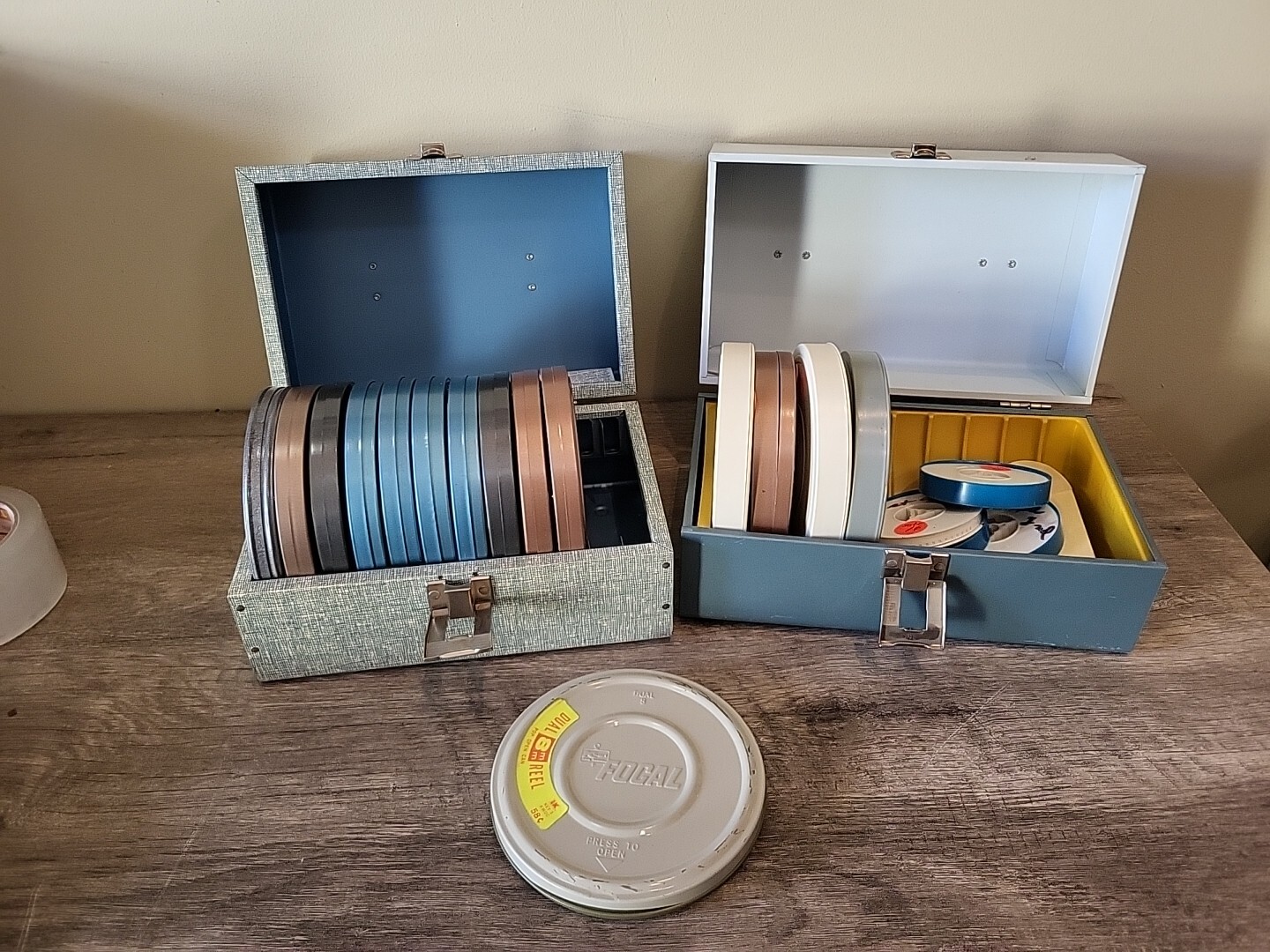 Vtg Dual 8mm 7” Metal Movie Film Reel Cans Plus Reels Plus Home Movies