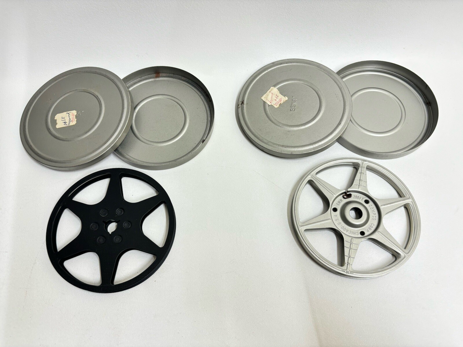 Lot Of 2 – 5″ 8mm Film Reels & Tin Cans – Comp Co & Unbranded Metal