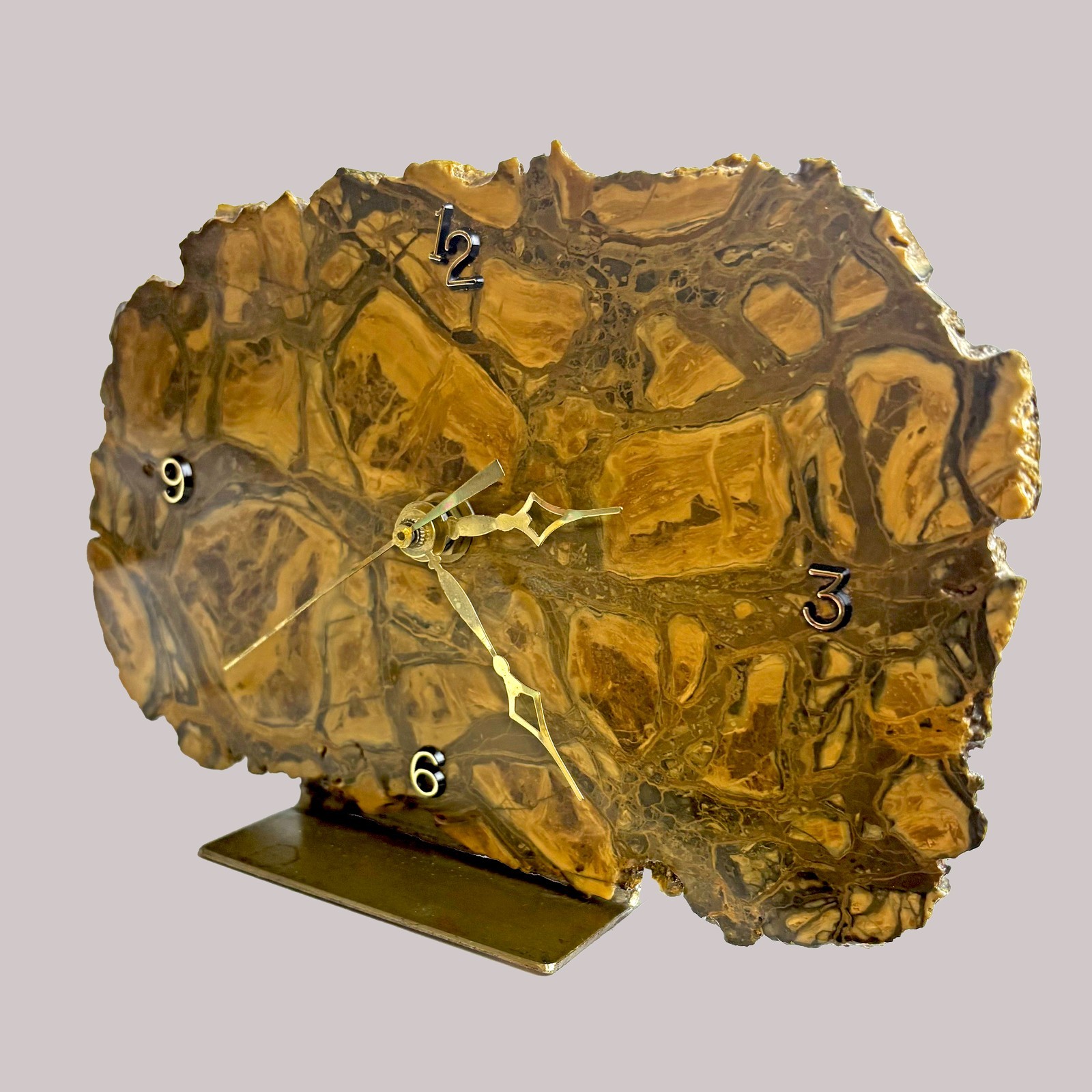 Mid-Century Vintage Brutalist Agate Stone Slab Mantle Clock, 10″ – Works Great!