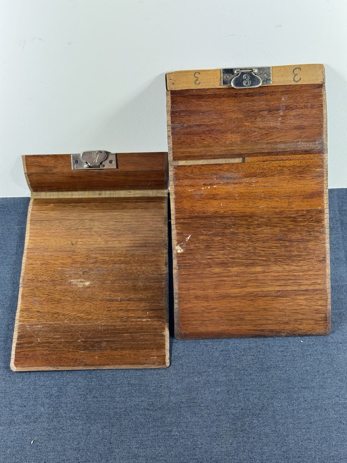 Rare Wooden 5x7in Glass Plate Double Sided Tambour Style Roller Blind Slide