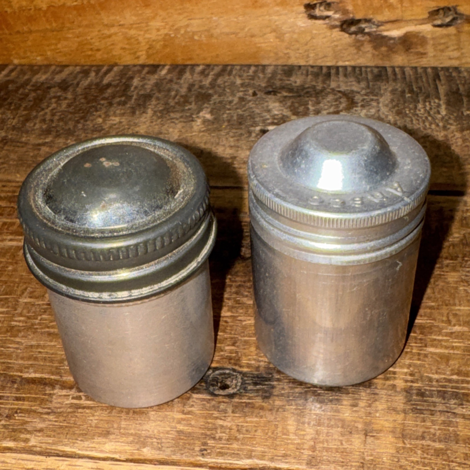 Pair Vintage 35mm Aluminum Film Screw Top Canisters 2″ Ansco