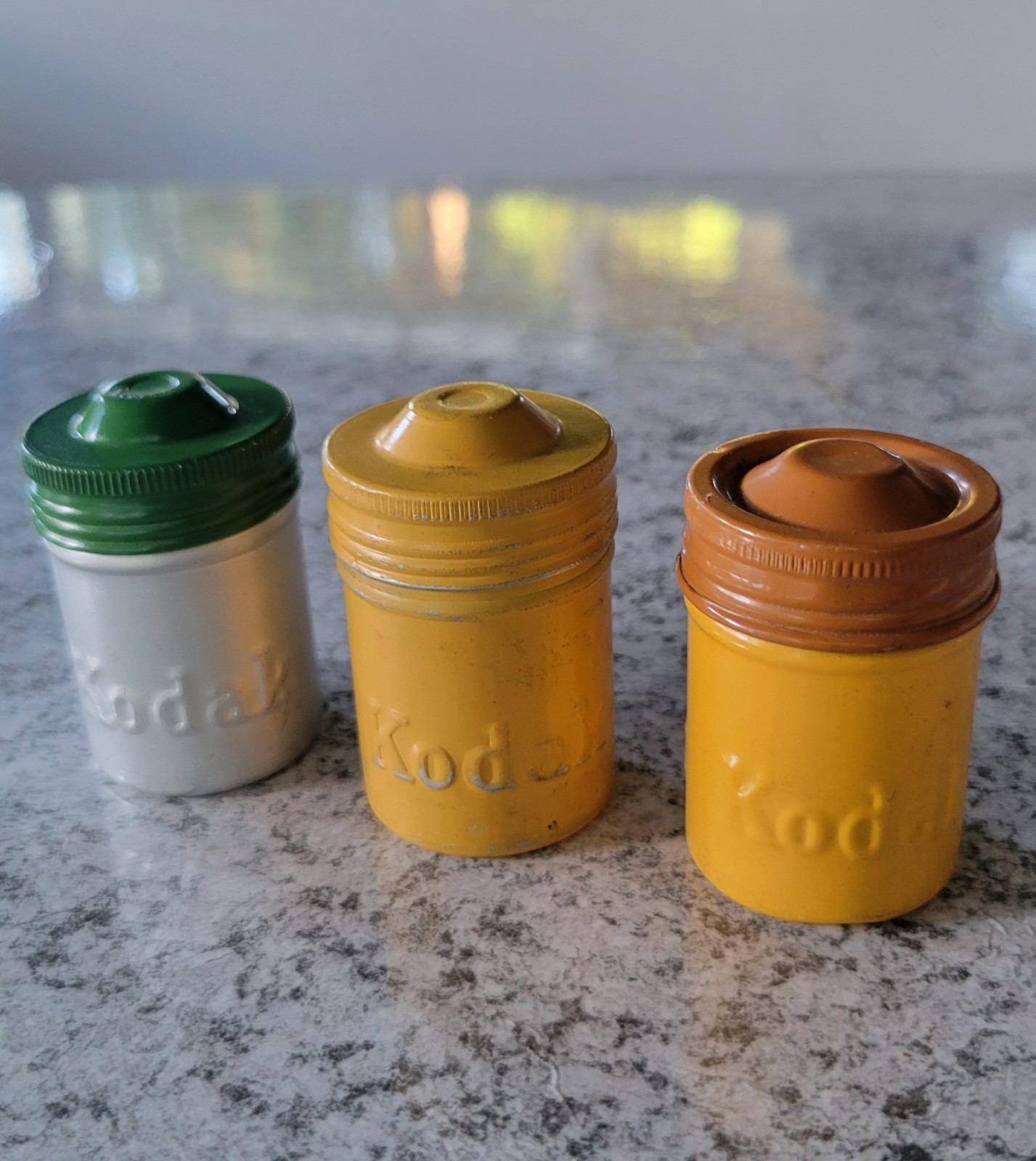 VTG Lot of 3 Kodak 35mm Film Roll Embossed Container Metal Tin Can Canister